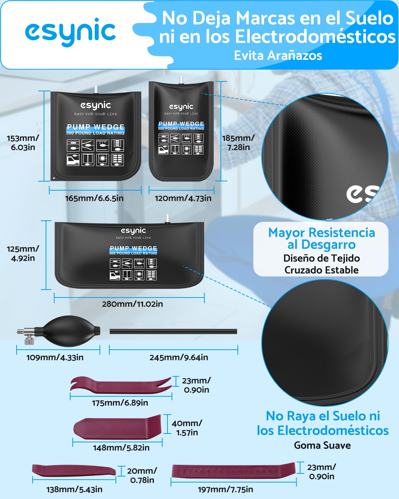 eSynic Air Wedge Pump Kit 3PCS Cuñas Inflables Herramienta de Alineación Elevación para Puertas Ventanas Muebles