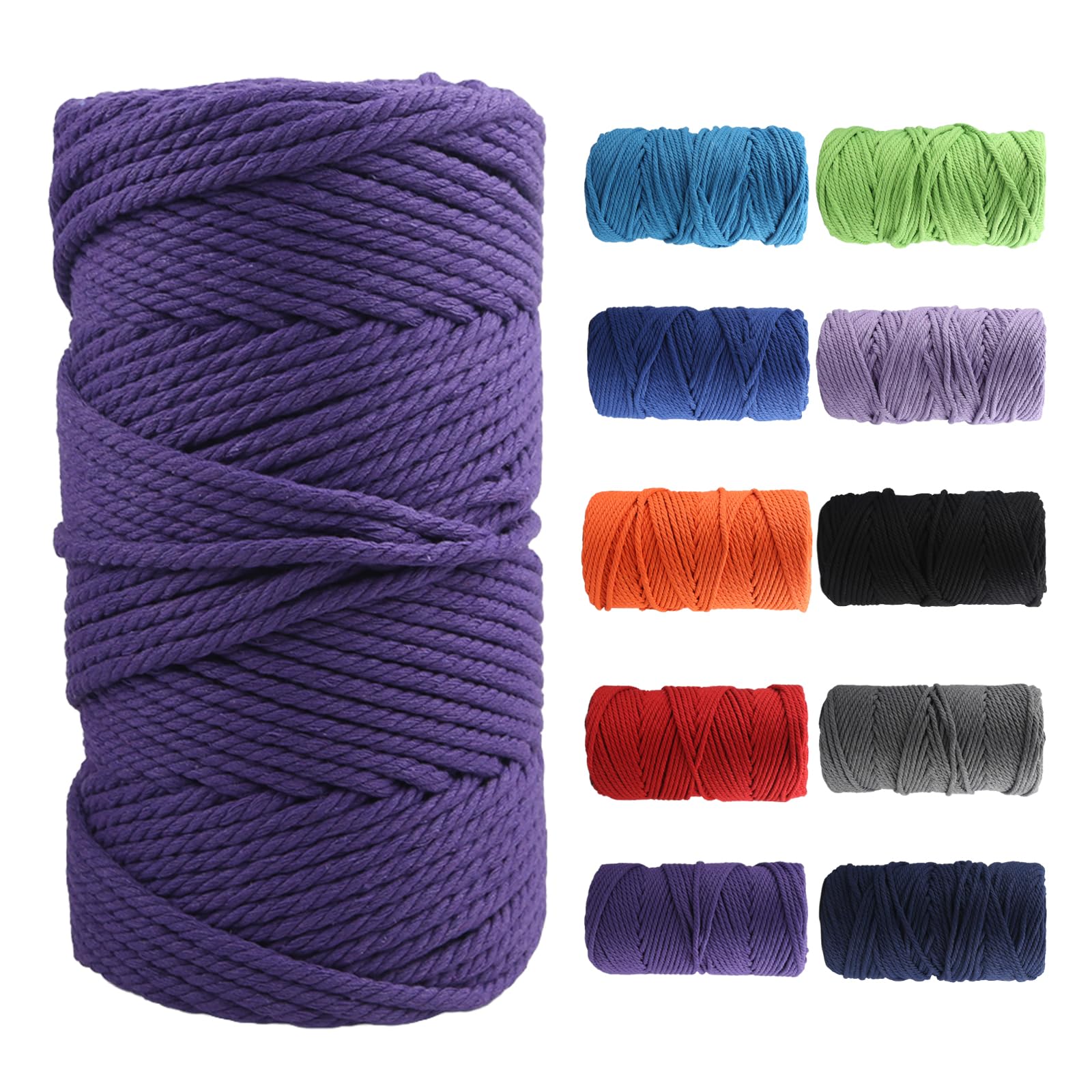 Macrame Cotton Cord 5mm×100m, Soft 4 Strand Twisted Natural Cotton for Handmade Wall Hanging, DIY, Craft Making, Knitting, Plant Hangers, Decorative Projects (Deep Purple)