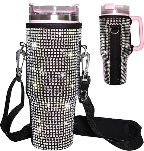 mpmpssss Bolsa de transporte para botella de agua, adecuada para vaso Stanley de 40 onzas con asa, bolsa de neopreno para botella de agua con correa