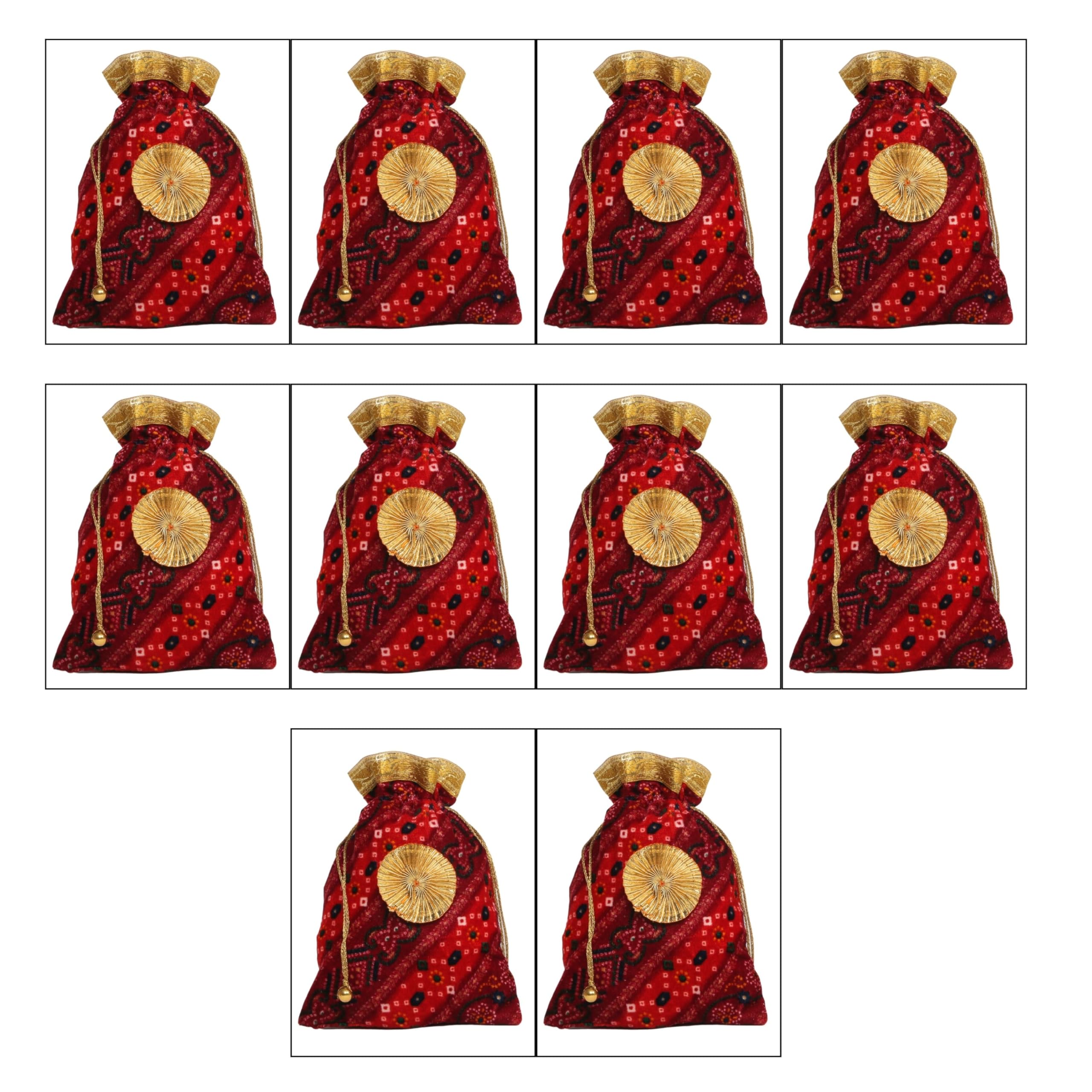 DLC SET OF 10 Medium size Traditional Bandhej Velvet Potli Purse Batwa shagun pouch potli combo for return gifts, Drawstring bags for dry fruits, Ethnic Wristlets for Ladies Handbag-image-7