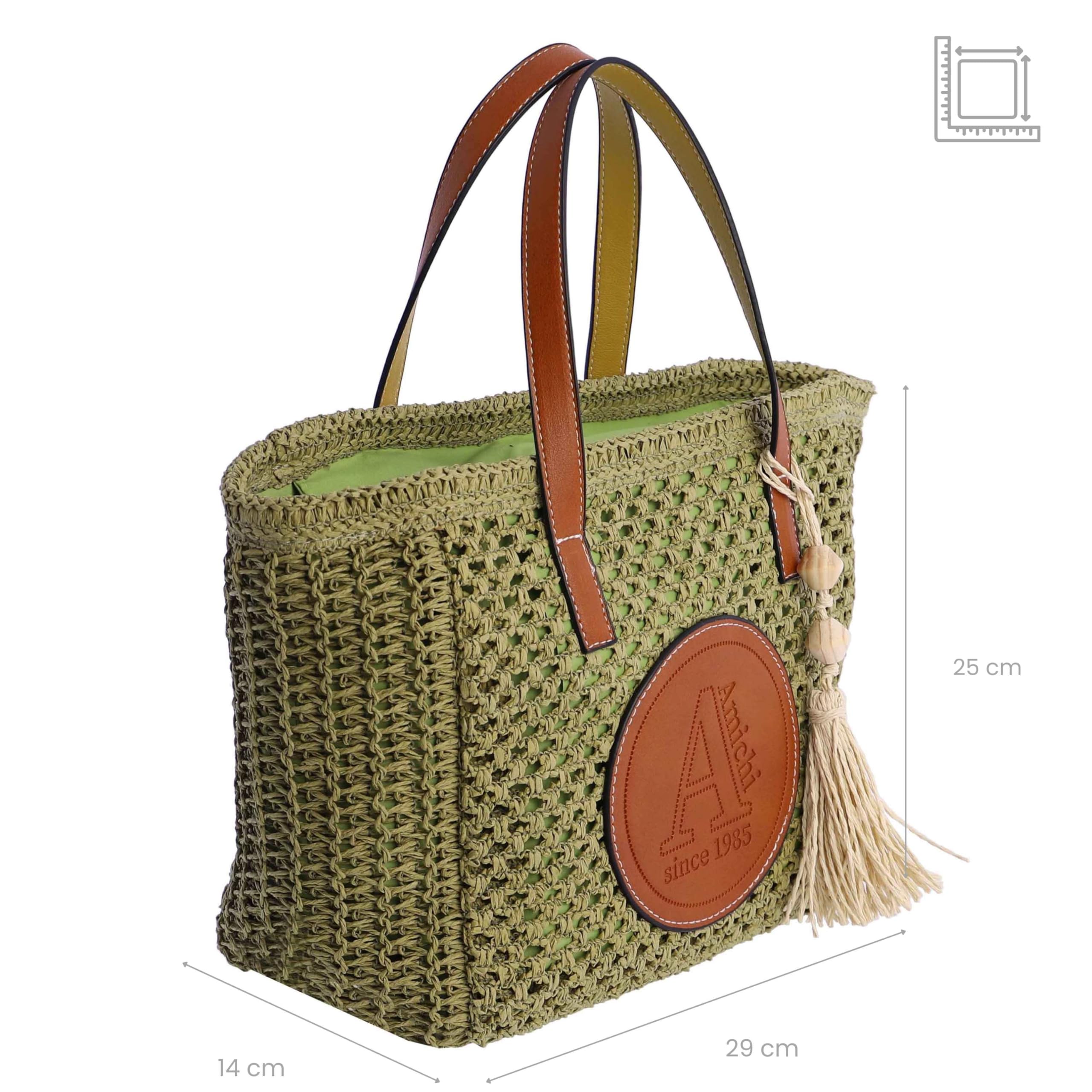 AMICHI - Bolso de mano de rafia para mujer - Bolso mano playa mujer - Bolsa playa para mujer, Aruba