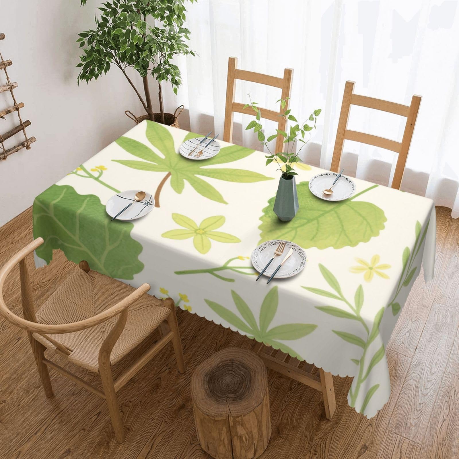 FekiLoot Rectangle Tablecloth 54 X 72 Inch, Classic Stain ‎Resistant Table Cloth Reusable Washable Table Cover Watercolor Green Leaves Tabletop Decor for Kitchen Dining Party Indoor Outdoor Use