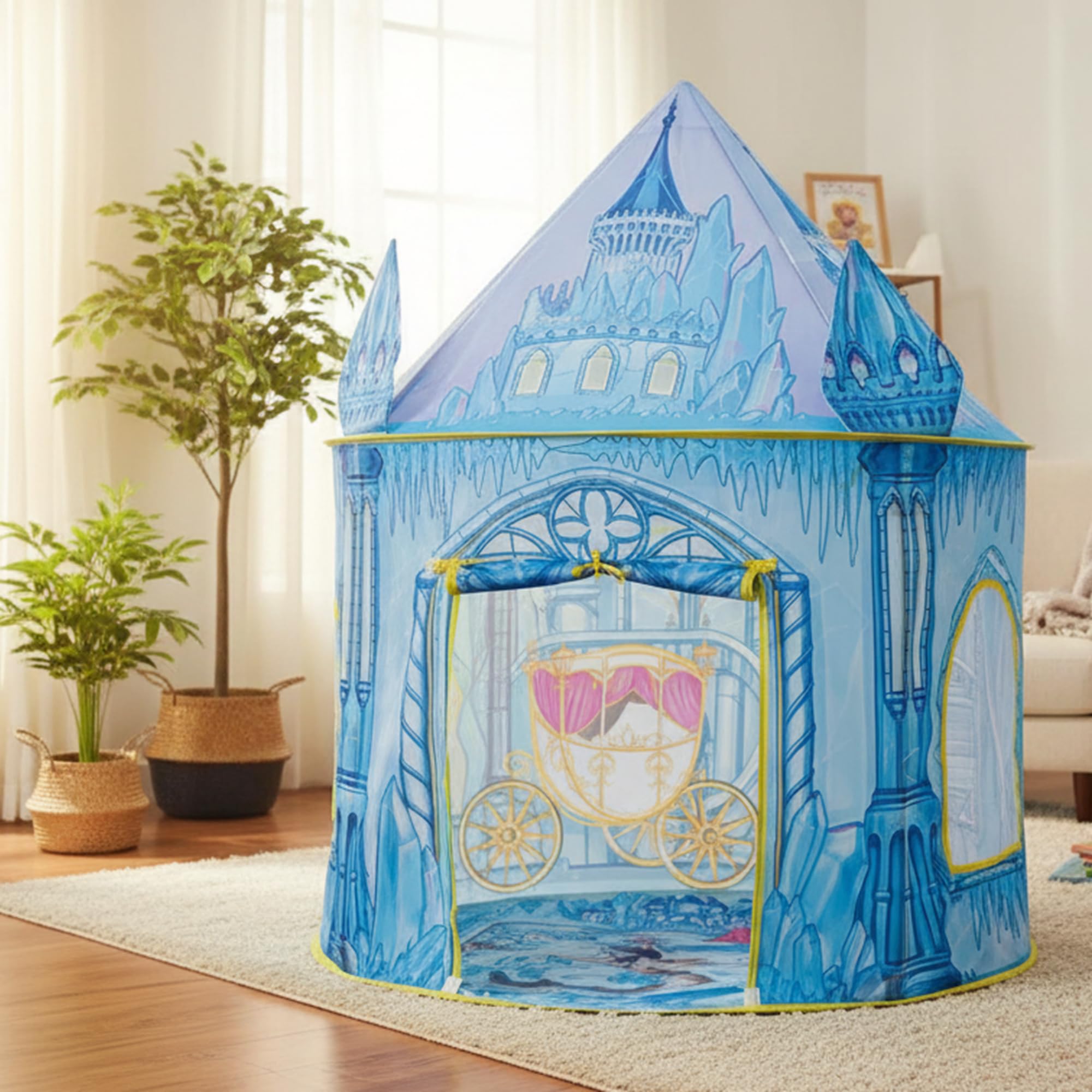 Pop-Up-Spielzelt für Kinder, Kinderspielhaus, blaues Eisschloss, Kinderzelthaus für Mädchen und Jungen