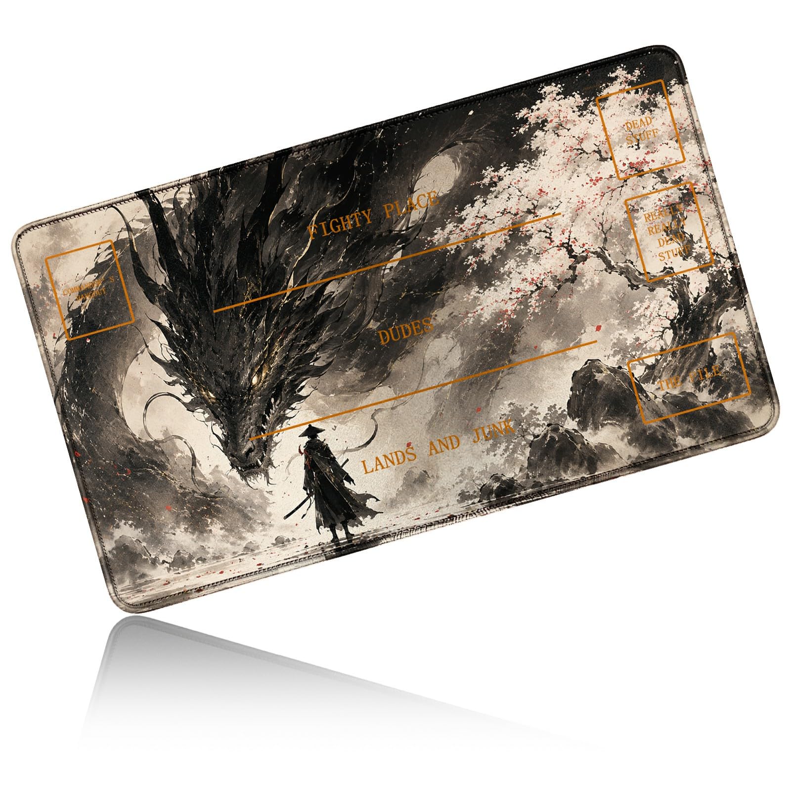 Dikoer for MTG/TCG Playmat w/Zones Commander Deck Mat, Sakura Dragon