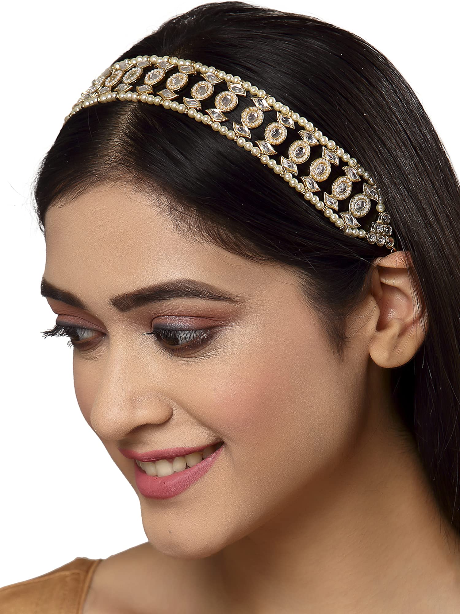 Karatcart Ethnic Kundna and Pearl Metal Ball Embellished Hairband for Women (B09HNWH2M9) Amazon Price History, Amazon Price Tracker