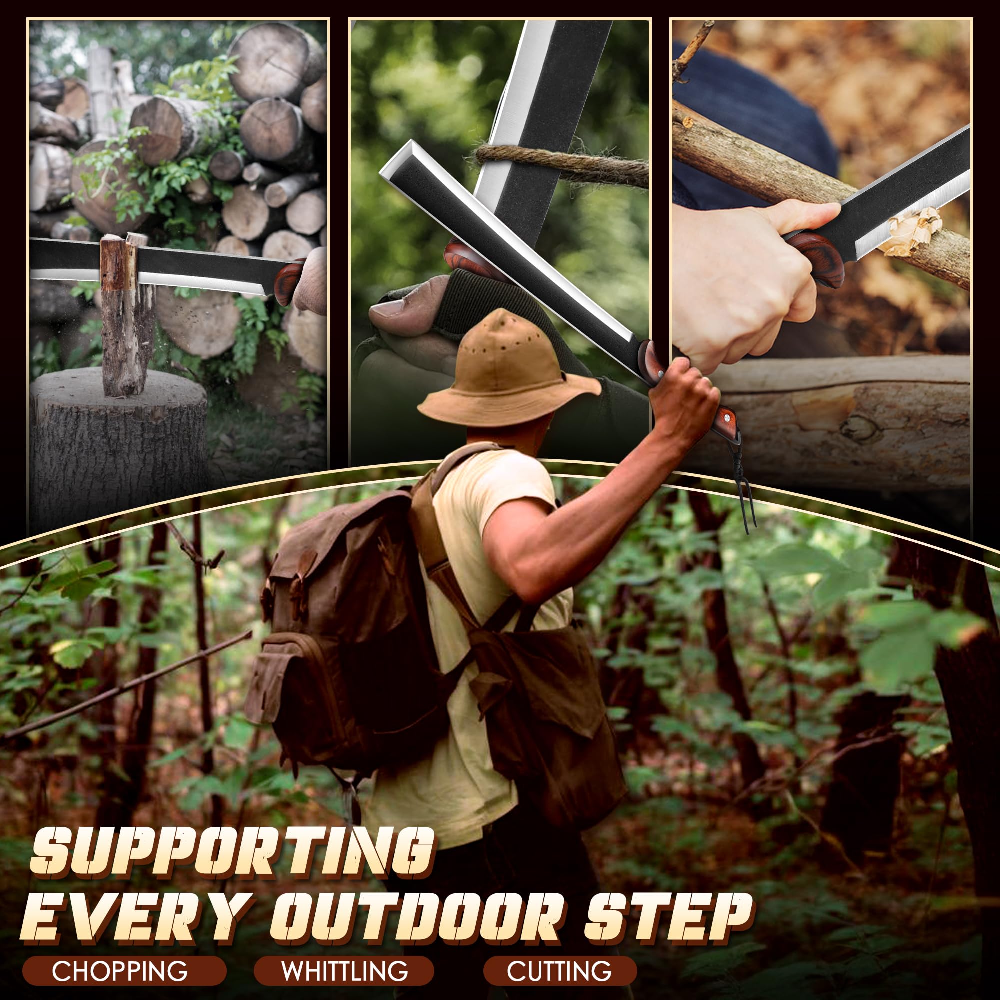 Japanische Machete Scharf Outdoor Survival | 30cm Hochgekohltem Stahl Fulltang-Design, Ergonomie Holzgriff & Nylonscheide – Bushcraft Messer für Garten, Wandern & Gartenarbeit,Geschenk