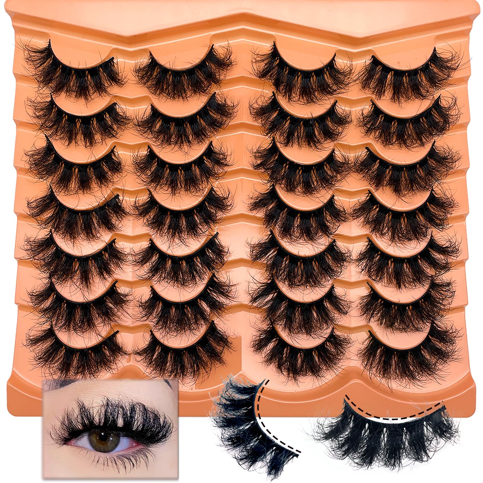 Mink Lashes Fluffy 20MM Big Long Eye Lash Strips 3D Dramatic D Curl Thick Faux Mink Eyelashes Pack YH202