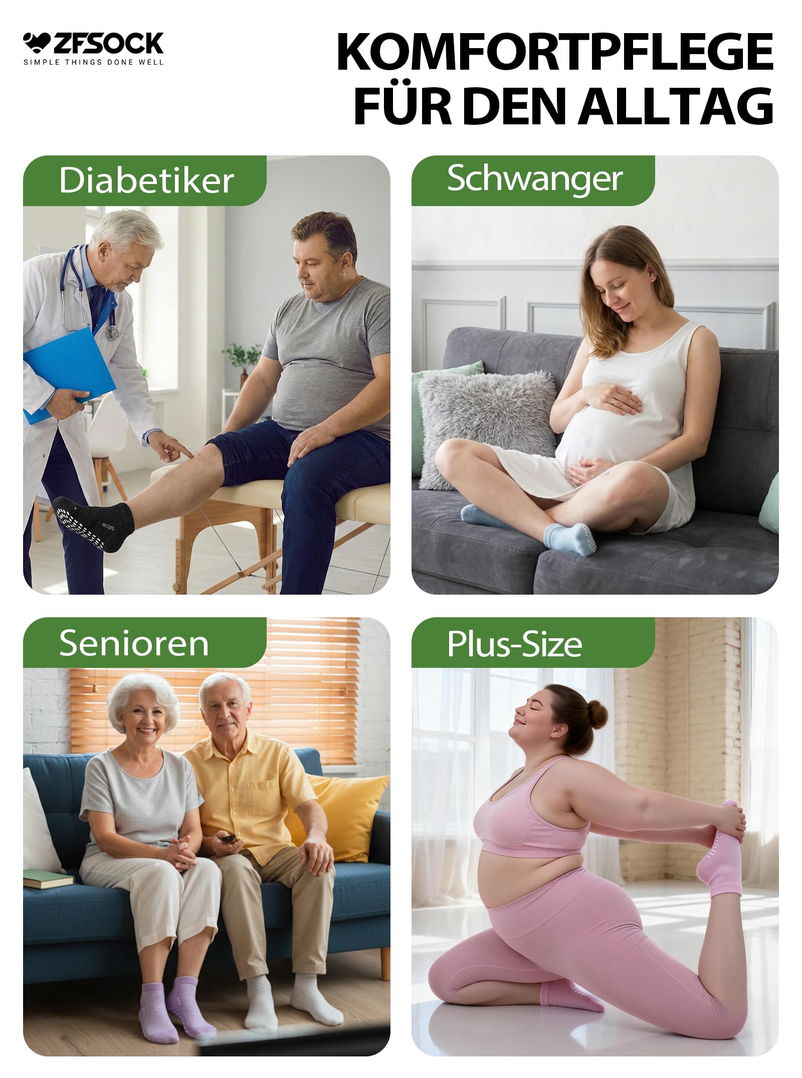 Diabetiker Socken Herren und Damen: Bambus Diabetikersocken Atmungsaktiv ohne Gummi & Naht – Kurze Stoppersocken mit ABS Noppen für Senioren Schwangere Geschwollene Füße und Alltag