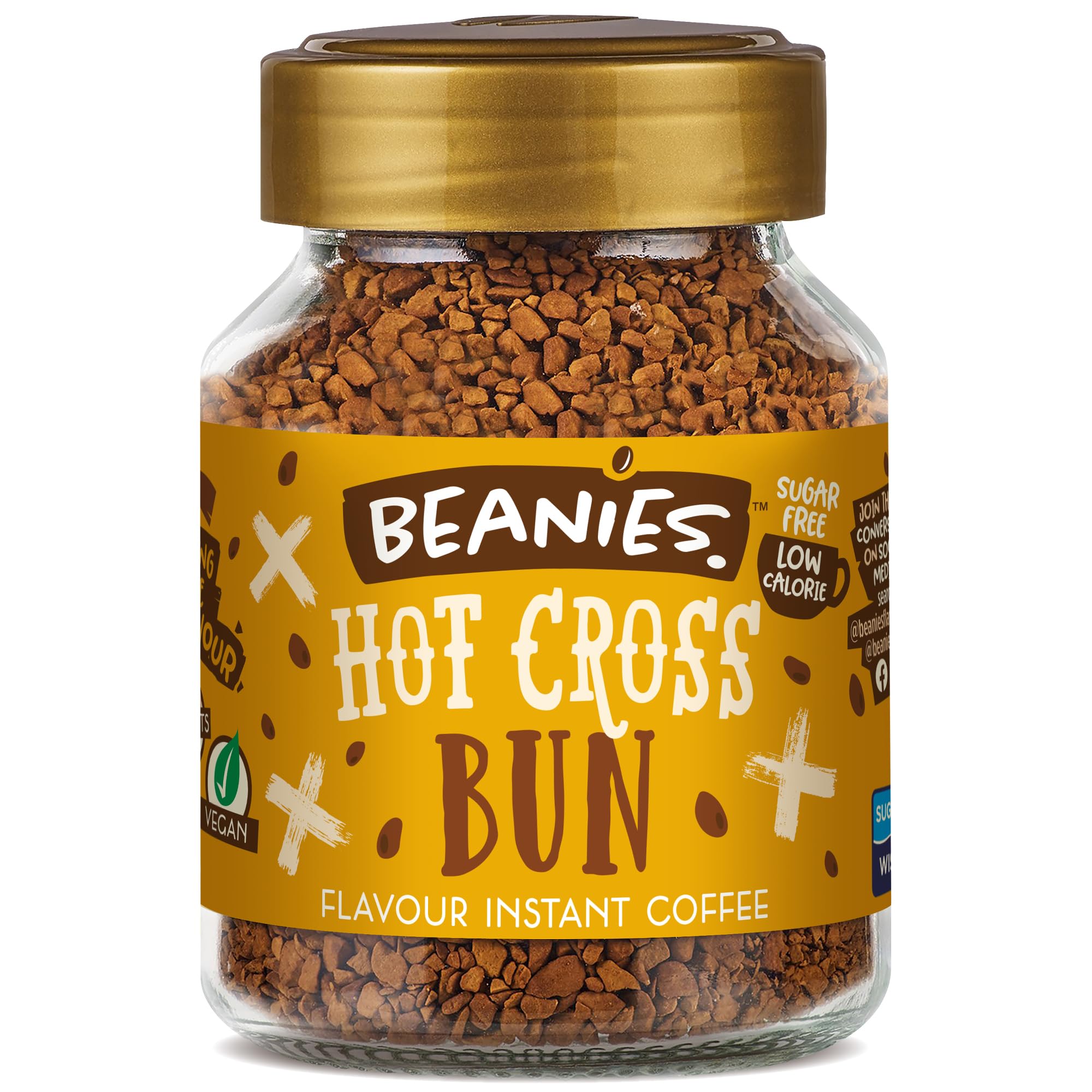 Beanies | Instant Flavored Coffee | Hot Cross Bun | Low Calorie, Sugar Free | 50 g | Pack of 1