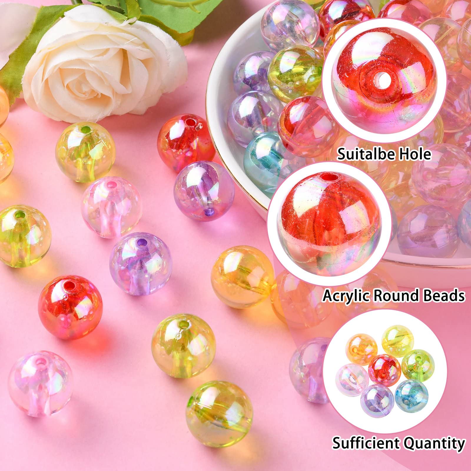 DanLingJewelry 100Pcs 20mm Acrylic Crystal Beads Round Spacer Beads AB Color Acrylic Crafts Beads for Necklace Bracelet Jewelry Making - Image 3