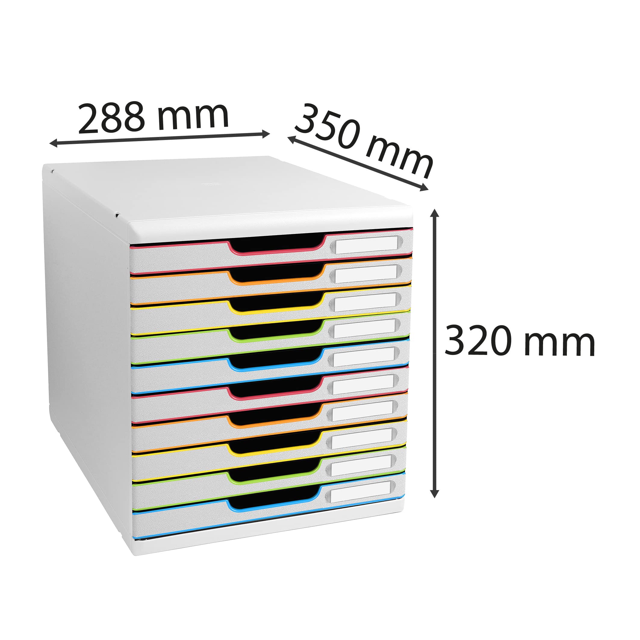 Exacompta - Rif. 302913D MODULO A4 - Cassettiera 10 cassetti chiusi per documenti A4+ - Dimensioni esterne: profondità 35 x larghezza 28,8 x altezza 32 cm - bianco/arlecchino/bianco
