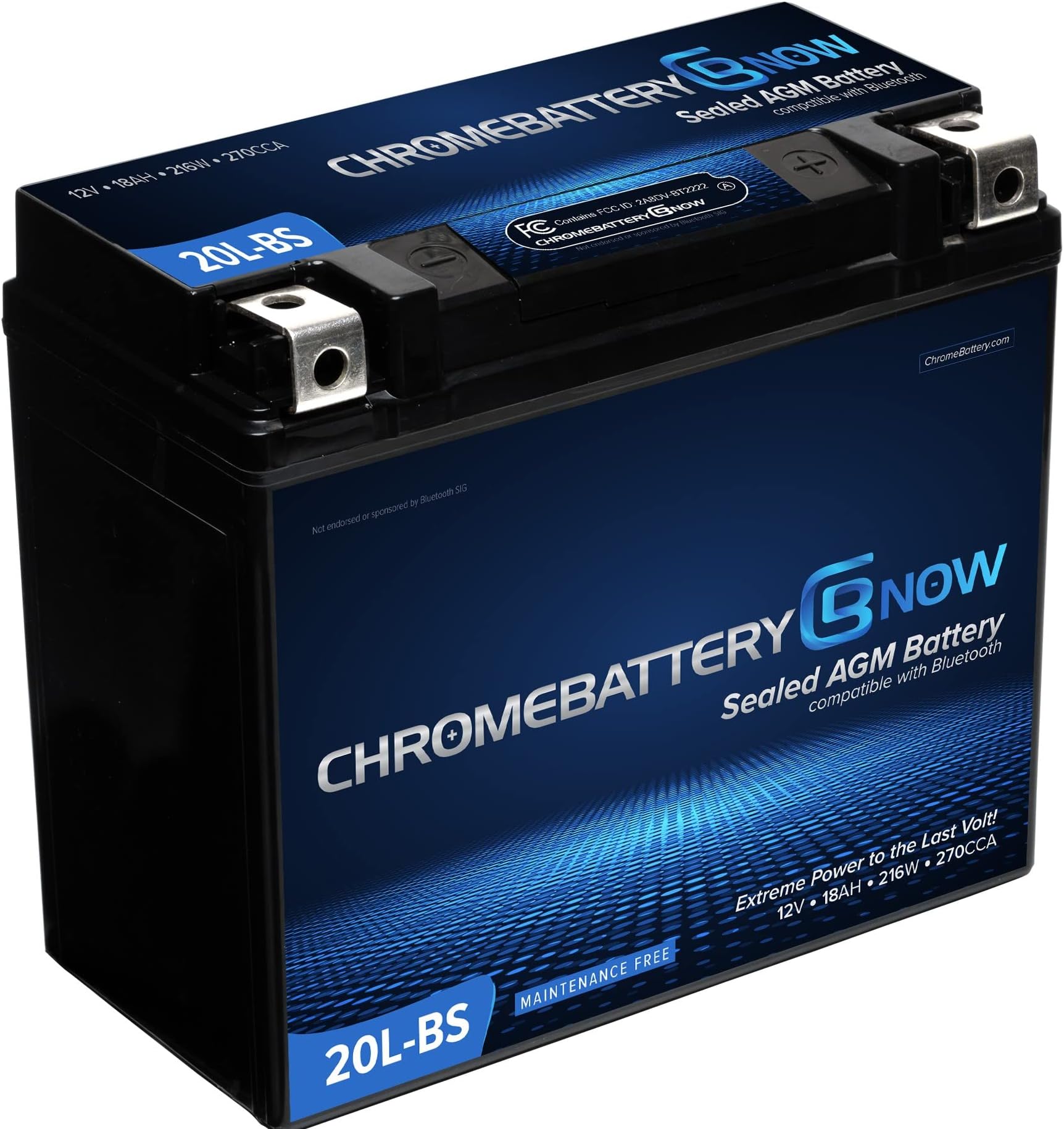 CHROMEBATTERY NOW 20L-BS Maintenance-Free 12V 21Ah Battery Replacement for ATV, Motorcycle, Jet Skis, Scooter, UTV, and More - Nut and Bolt (T3) Terminal