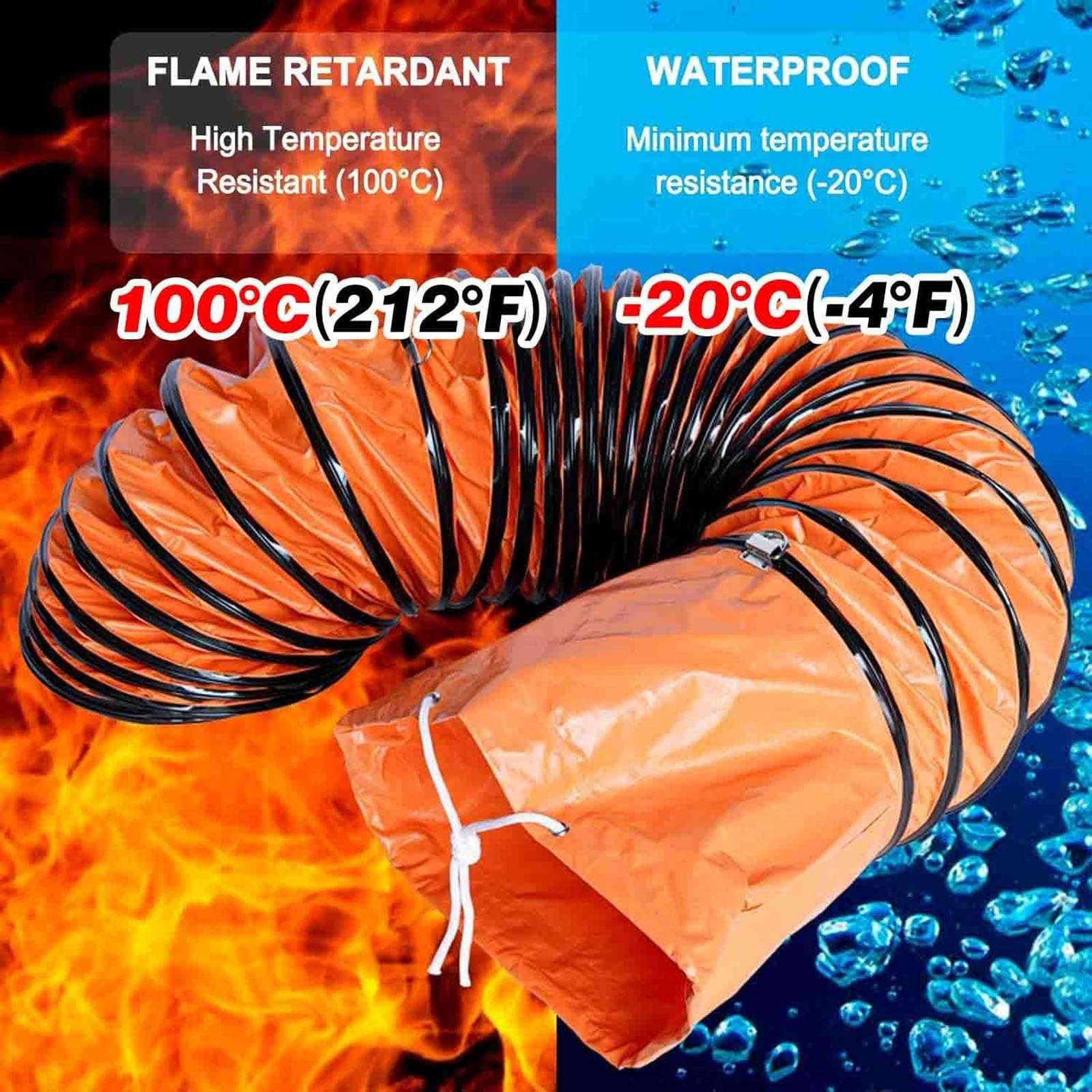 Conducto de ventilación flexible grande de 6 pies / 2 m para ventilación de sótano, baño, ático, diámetro interior de 200 mm