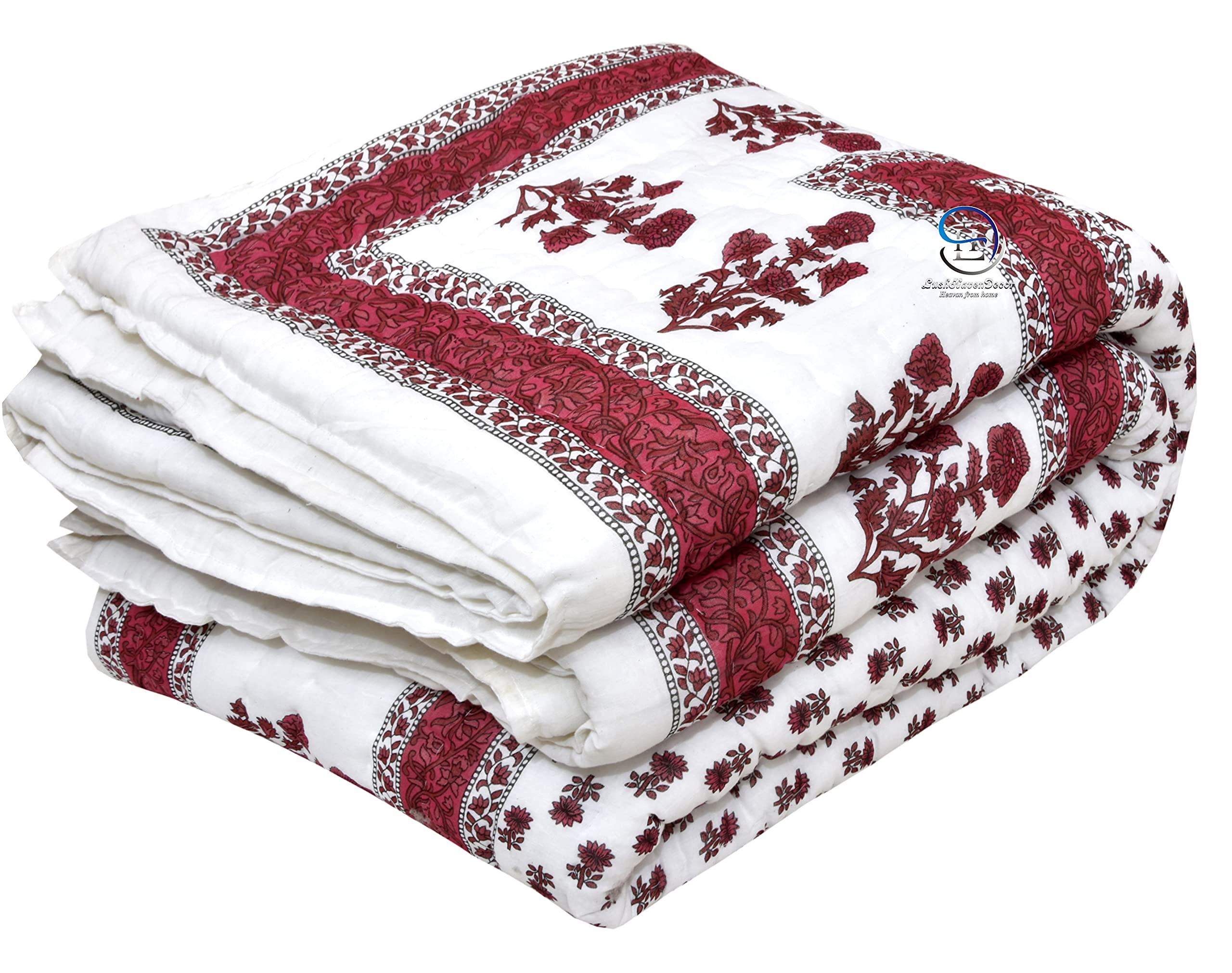 AUROSTYLE 400 GSM Jaipuri Hand Block and Rajasthani Traditional Screen Printed Summer and Winter Cotton Double Bed Quilt Razai - King Size - 90 X 105 Inch (Double Bed, Design 11)-image-17