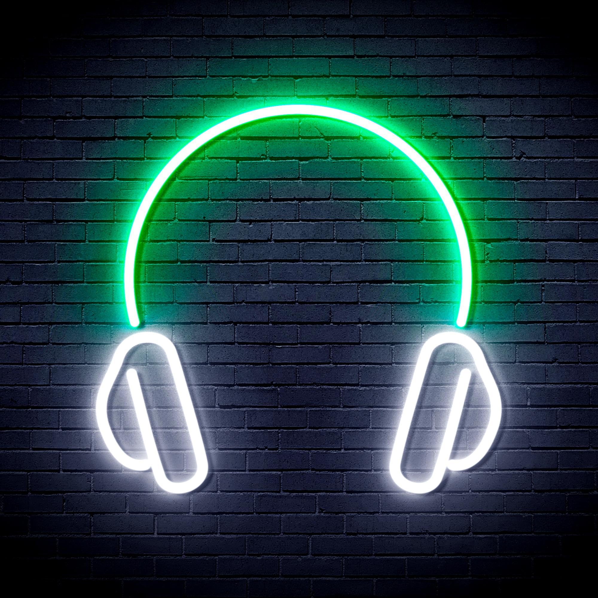 ADVPRO Headphone Flex Silicone LED Neon Sign - White & Green - st16s33-fnu0033-wg — image 1