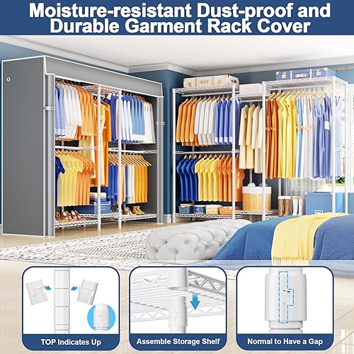 Miniatura 4 de Ulif E12C - Sistema organizador de armario resistente, estantes de ropa independientes para colgar ropa, perchero ajustable de 71 pulgadas de ancho