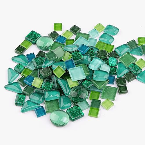 Miniatura 8 de Azulejos de mosaico de vidrio de 1.1 libras, azulejos de mosaico de cristal irregulares para manualidades a granel y kit de pequeños escalones,