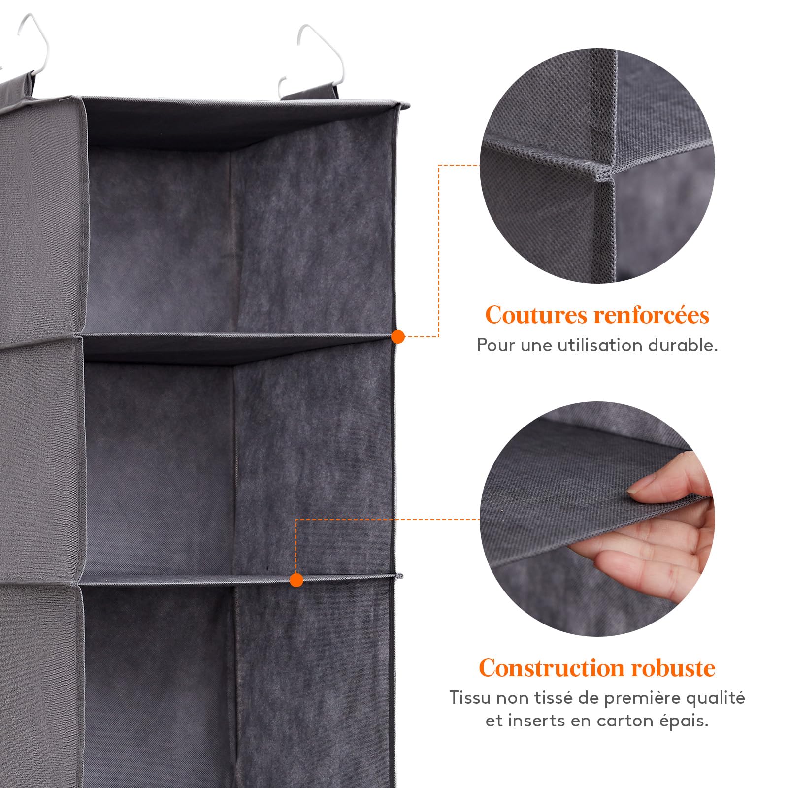 Organisateur De Penderie Suspendu 2 En 1 – Poches Latérales, Pliable, Gris – Gain De Place Pour Chambre