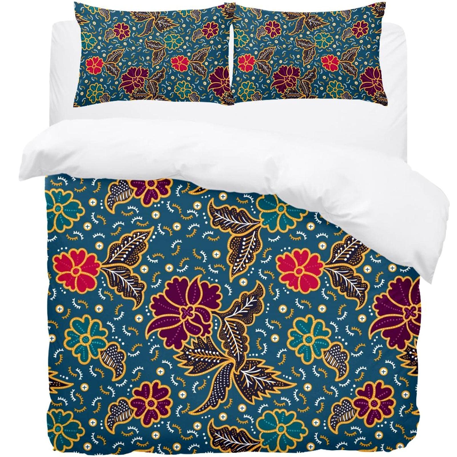 Parure de lit housse de couette motif floral bleu douceur vintage