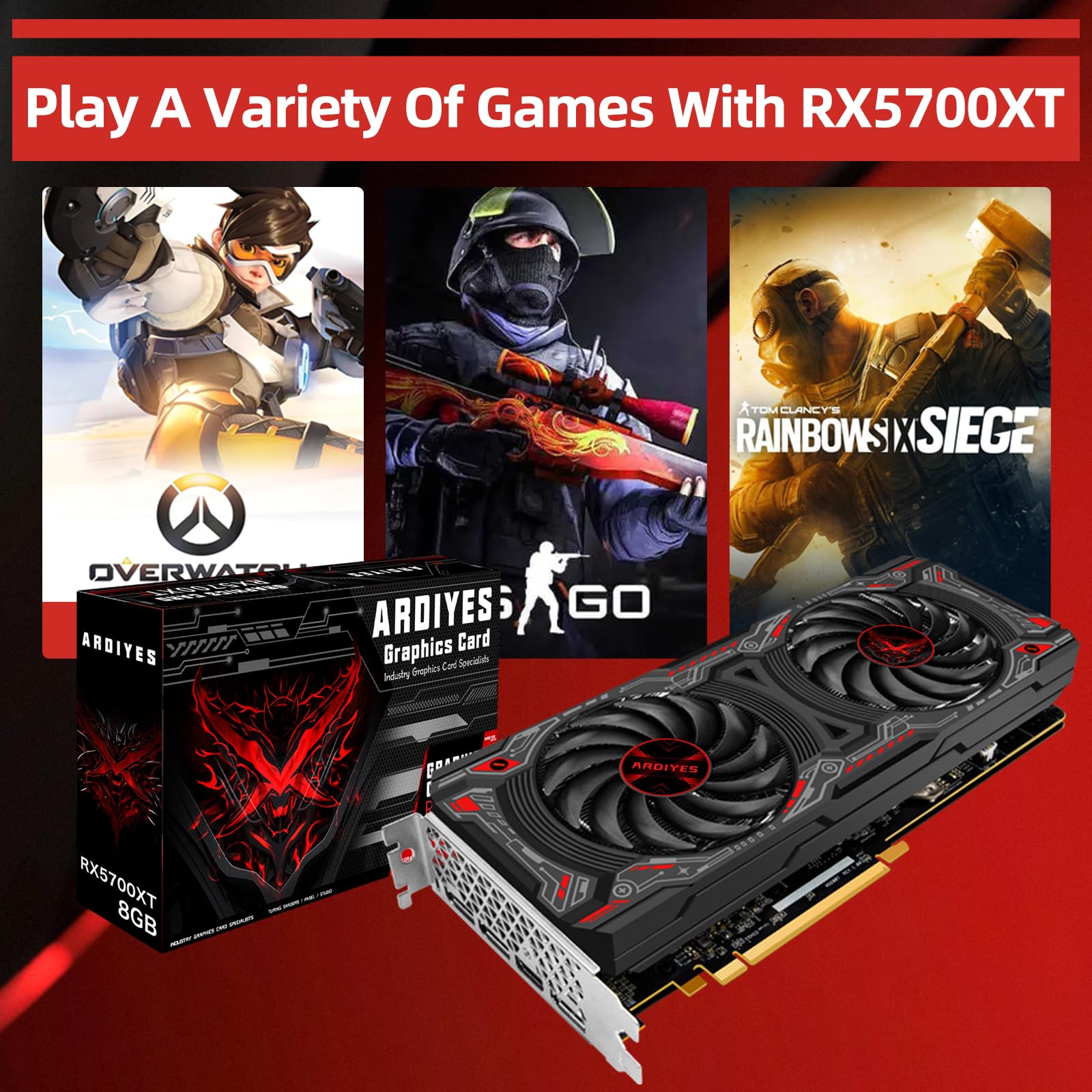 RX 5700 XT 8GB Graphics Card, GDDR6 256-Bit DirectX 12,3*DP and 1*HDMI Port PCIe4.0 2K Graphics Card for Gaming PC, Video Card for Office Tarjeta Gráfica with Dual Cooling Fans