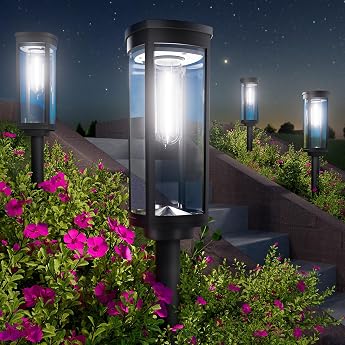Very Bright Solar Lights for Outdoor Garden 4 Pieces Garden Lights Solar Cool White IP65 Waterproof Solar Lights Garden Outdoor Lighting for Outdoor Garden Patio Path Lawn [Energy Class A+]