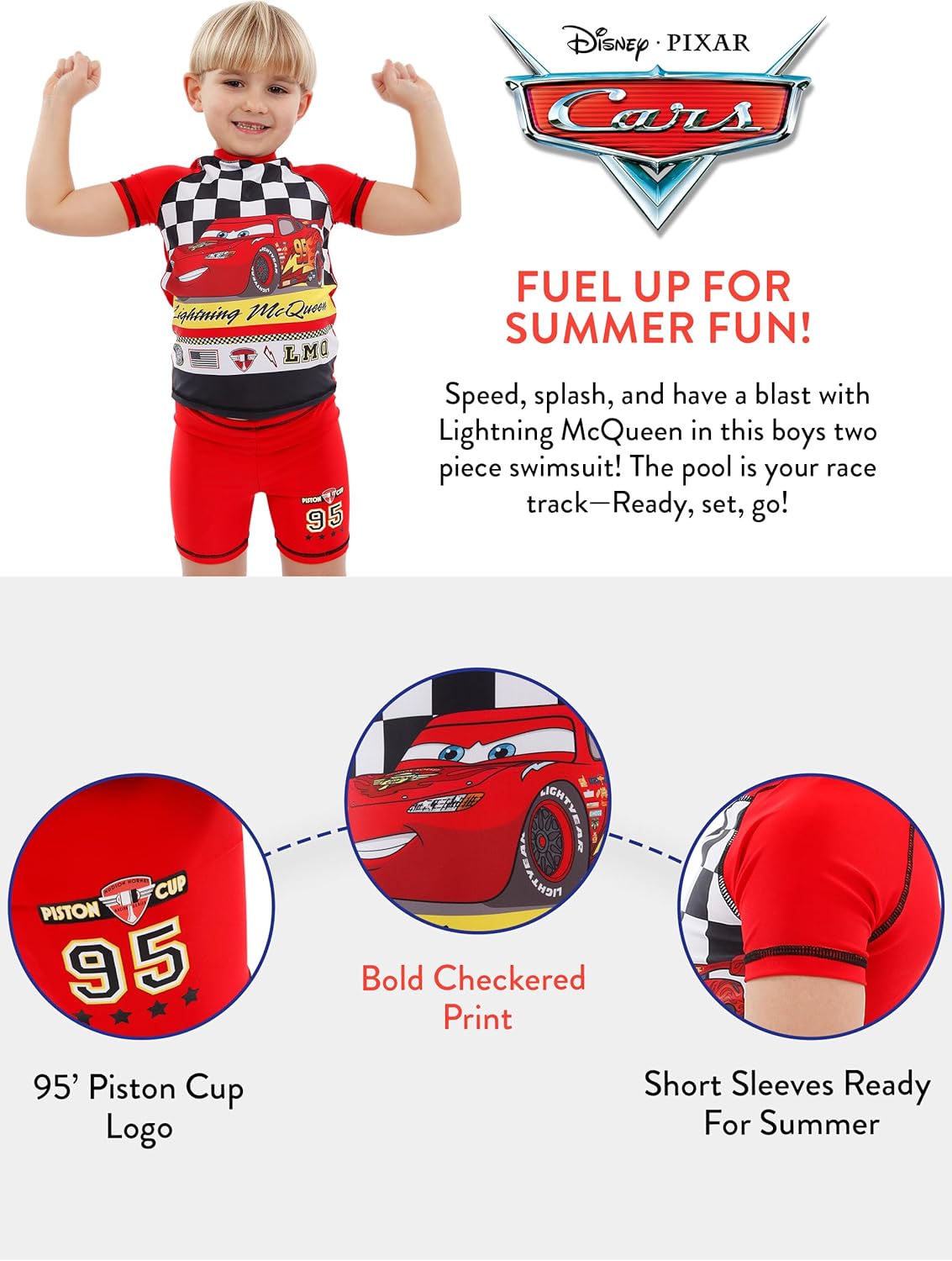 Disney Cars Boys' Lightning McQueen Two Piece Swim Set