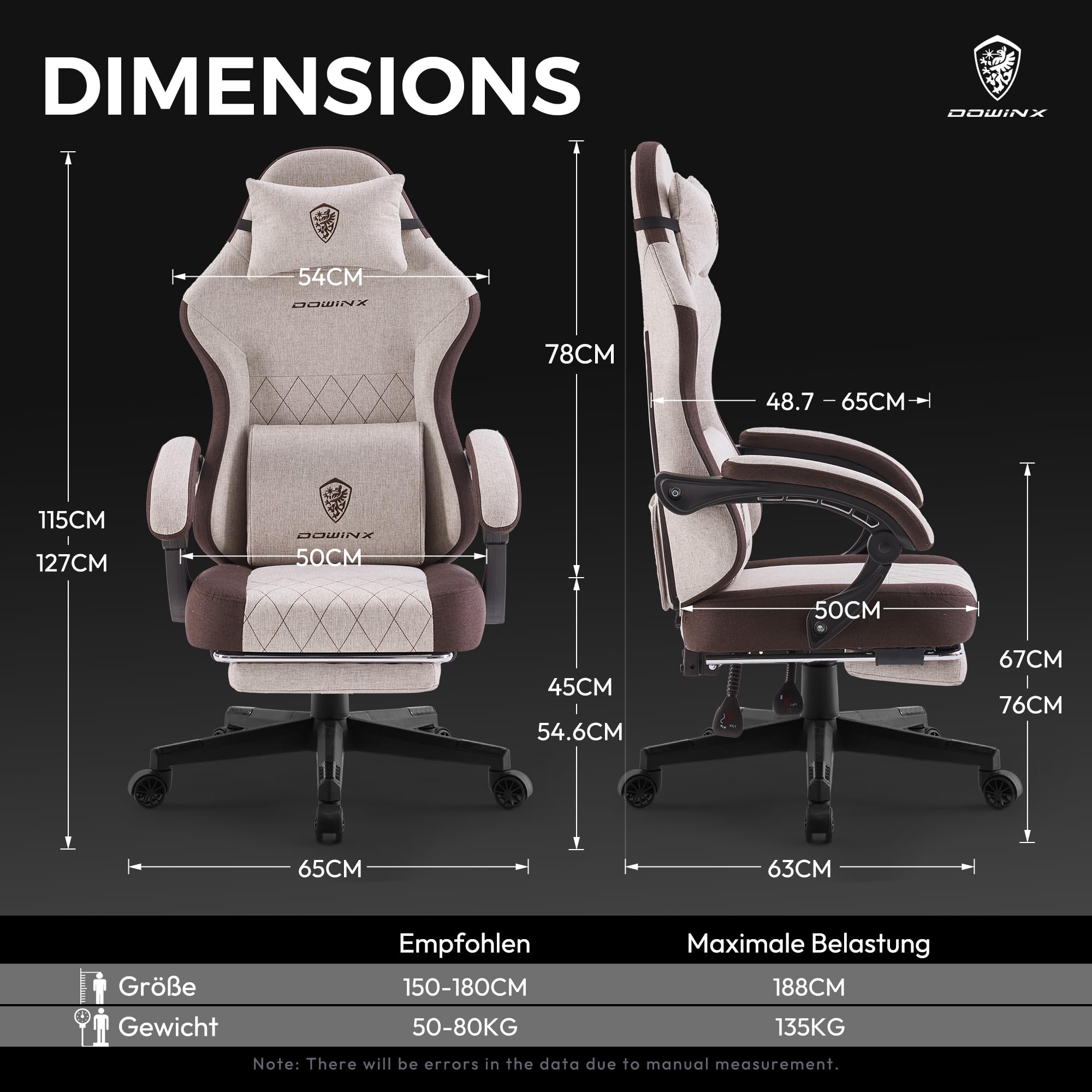 Dowinx Sedia da gioco in tessuto con cuscino a molle, supporto lombare e poggiapiedi, per adulti, sedia da gioco ergonomica, grande e alta, per giochi in ufficio, 135 kg, marrone