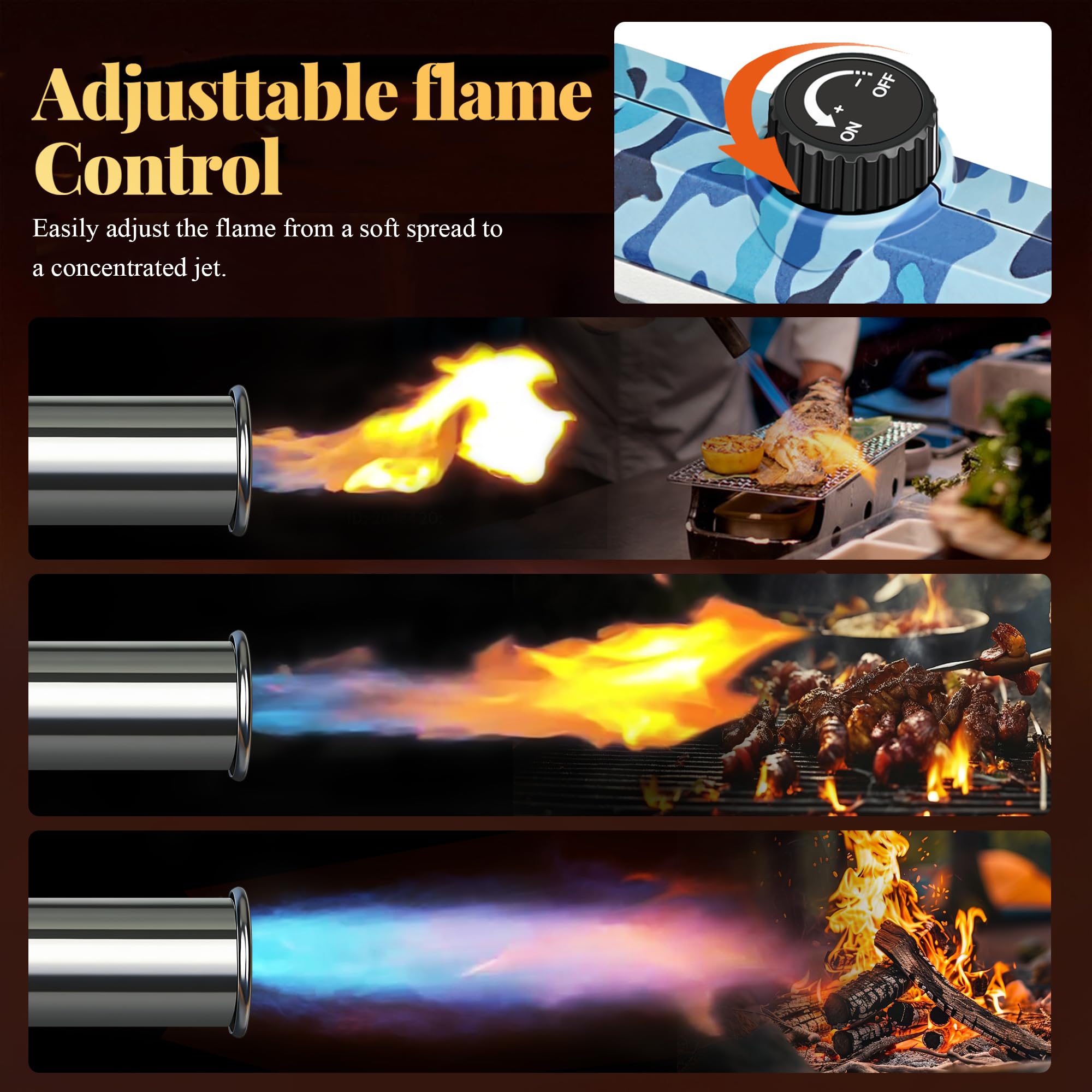 Cabezal de soplete de propano ajustable con bloqueo de seguridad, potente lanzallamas multiusos para Creme Brulee, asar, filetes, soldadura, quema de malas hierbas y manualidades (tanque no