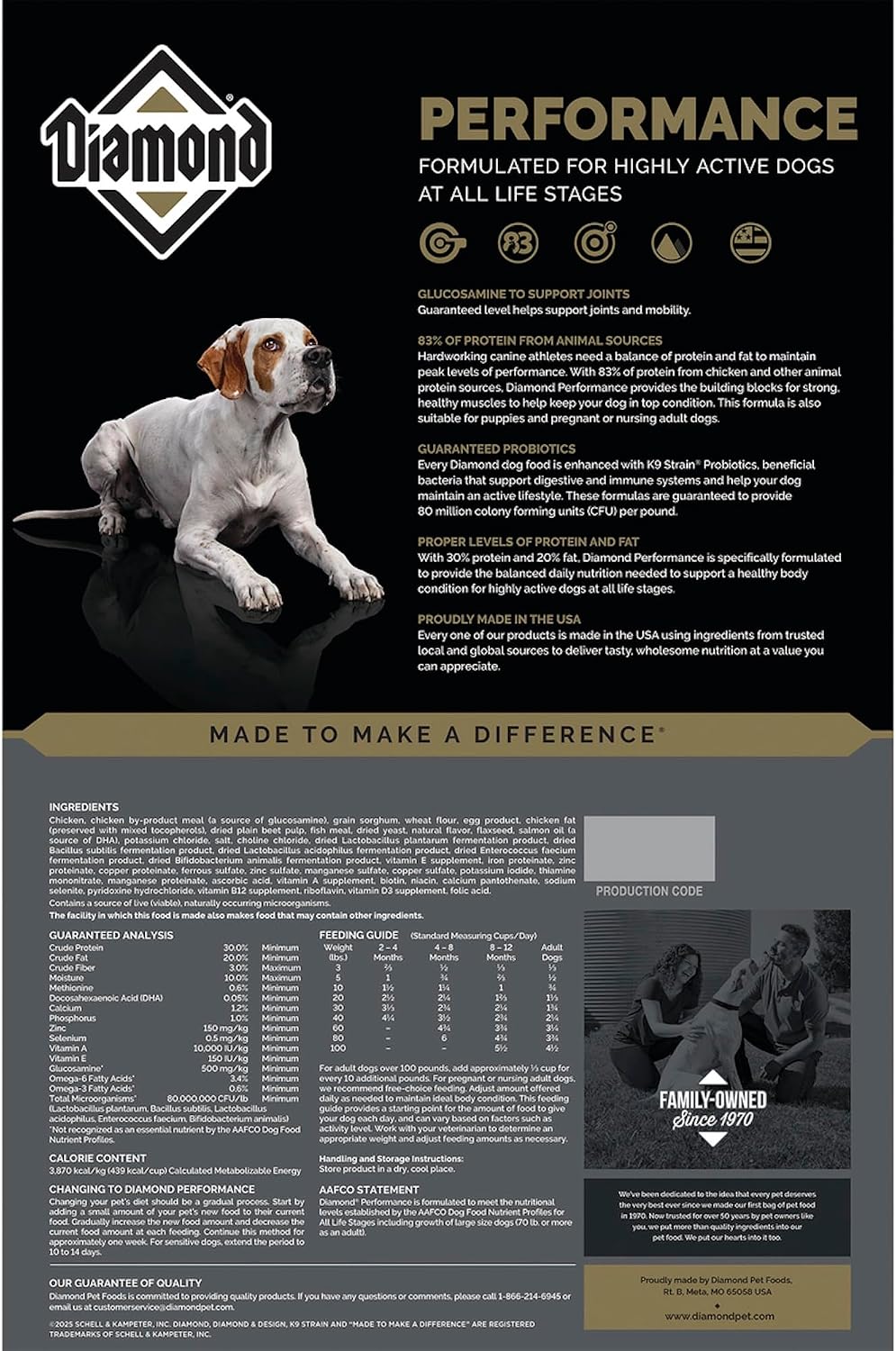 Diamond Performance 30/20 Dry Dog Food for Active Dogs 40lb Bag