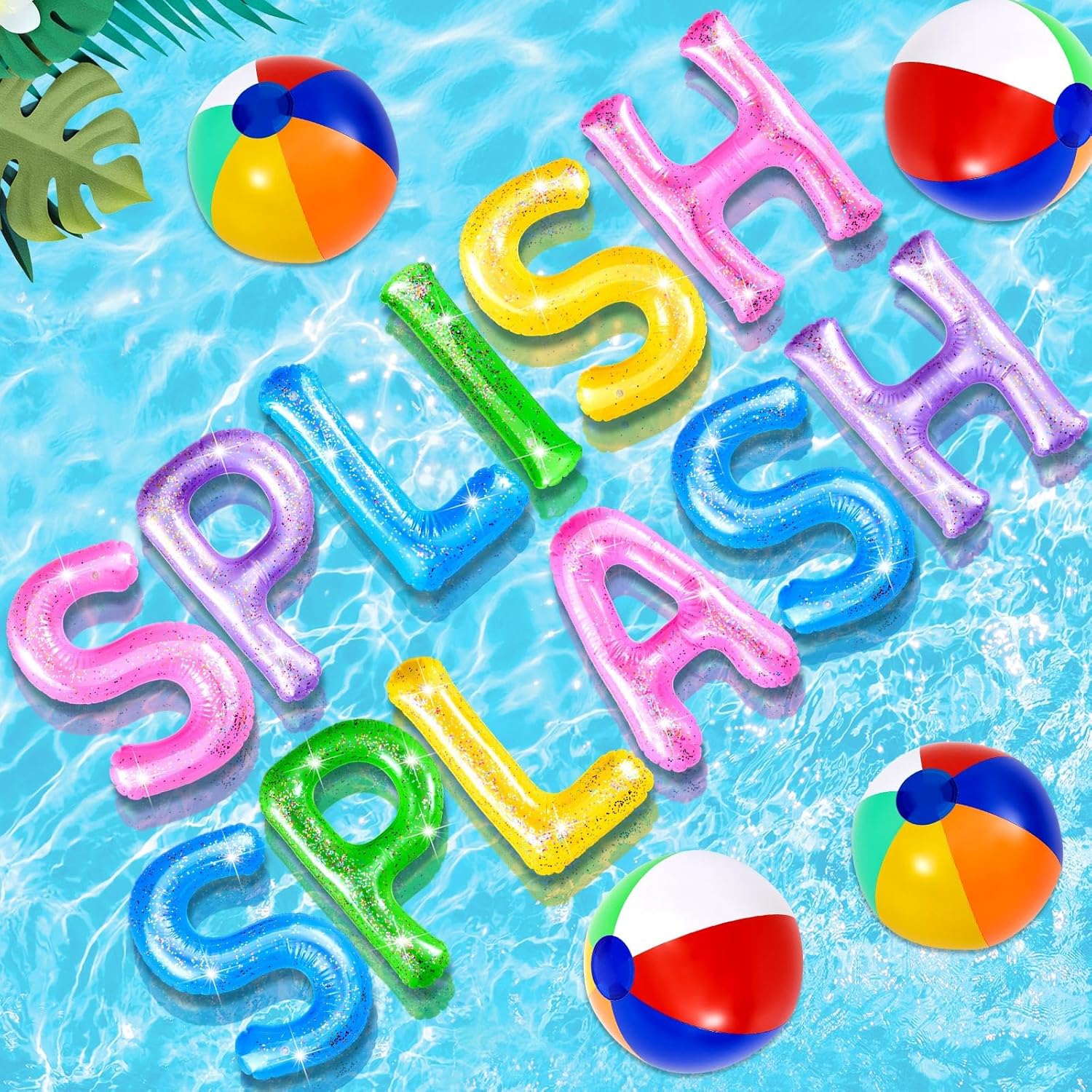 Ceenna 20" Lets Party Floating Pool Inflatable Letters Decoration with 4 Beach Balls for Hawaiian Luau Surfboard Swimming Pool Party