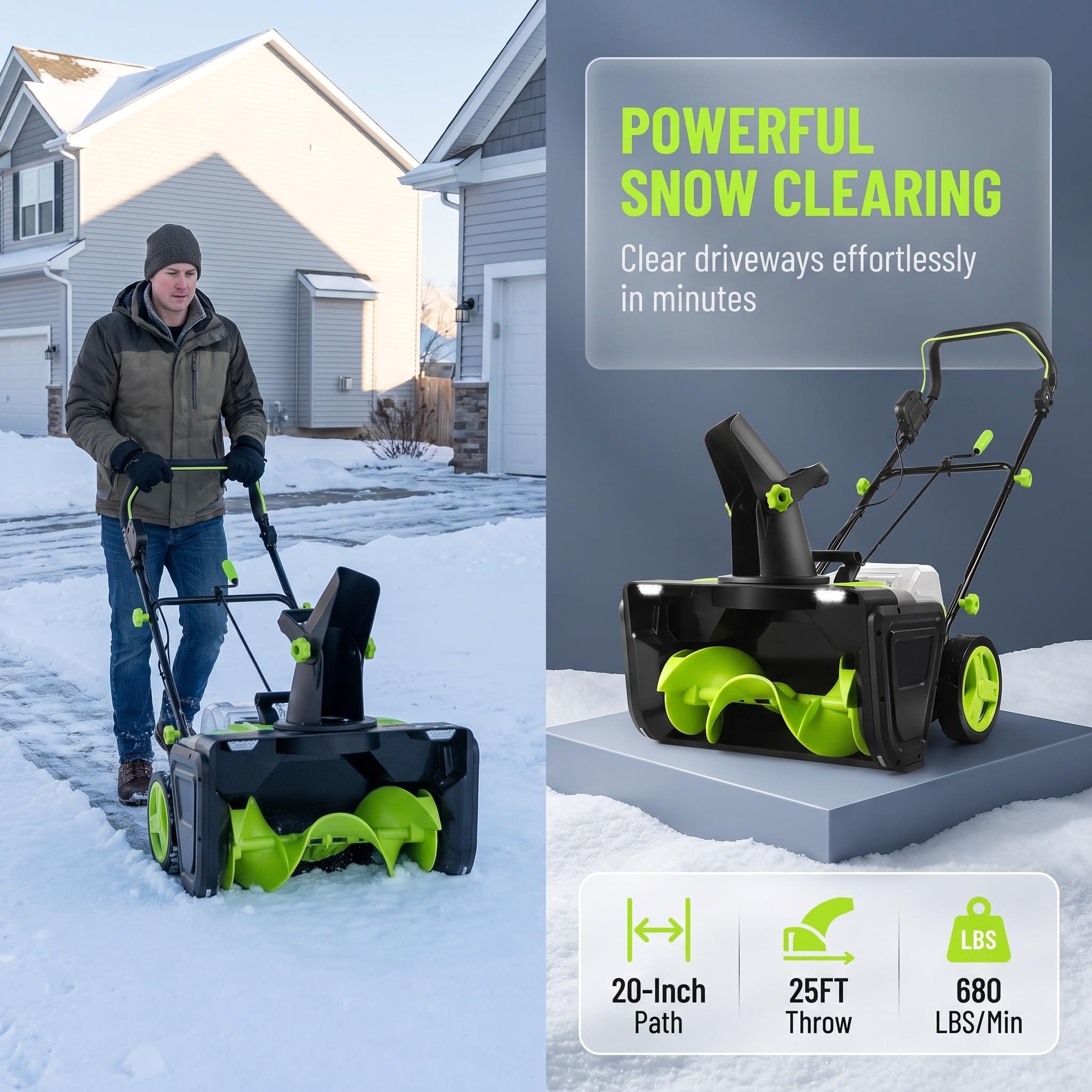 Soplador De Nieve Inalámbrico, Soplador De Nieve Eléctrico Sin Escobillas con Conducto De Descarga Ajustable, Faros Led, Ancho De Limpieza De 50 Cm para La Remoción De Nieve En Entradas De