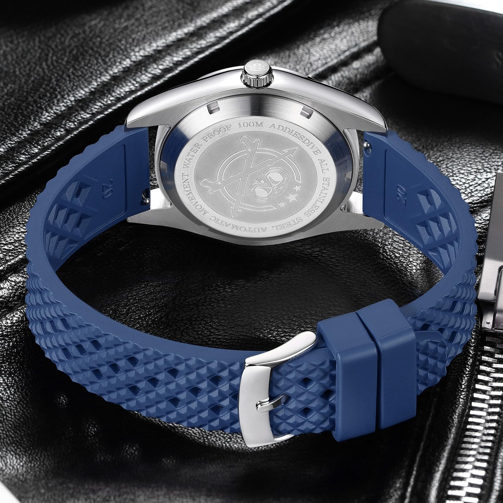 ADDIESDIVE Orologio Uomo Automatico 8215 Movimento Cinturino Gomma Fluorurata FKM Impermeabile 100 M K1 Vetro Bolla AD2531 BGW9 Luminoso Quadrante con Gradiente