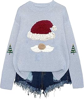Generic Christmas Jumpers for Women UK 3D Christmas Print Winter Sweaters for Women Fashion Long Sleeves Ladies Xmas Sweaters Funny Cute Pullover Sweater Soft Comfortable Warm Knitted Jumpers Crew Neck Tops
