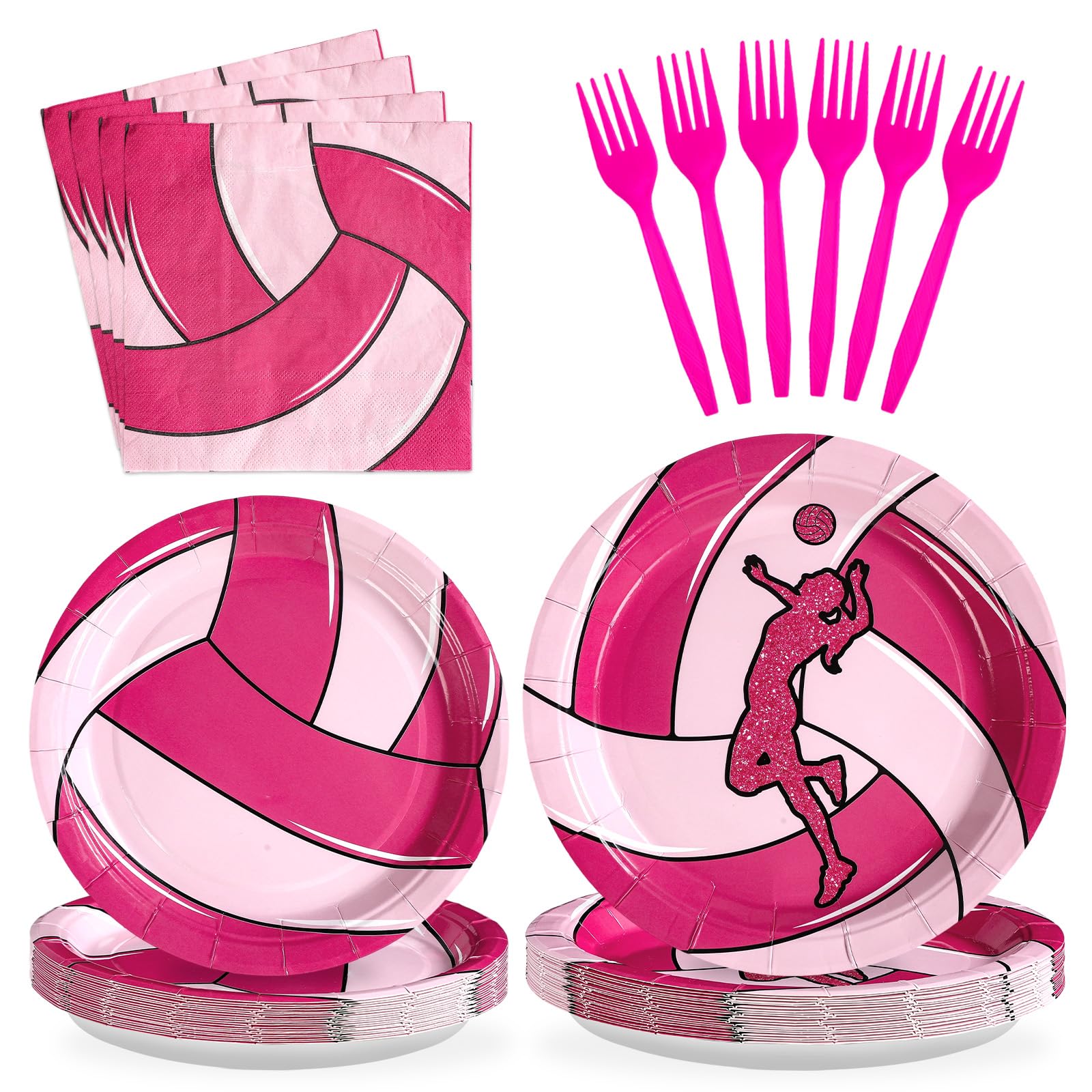 96Pcs Pink Volleyball Party Decorations, Serves 24