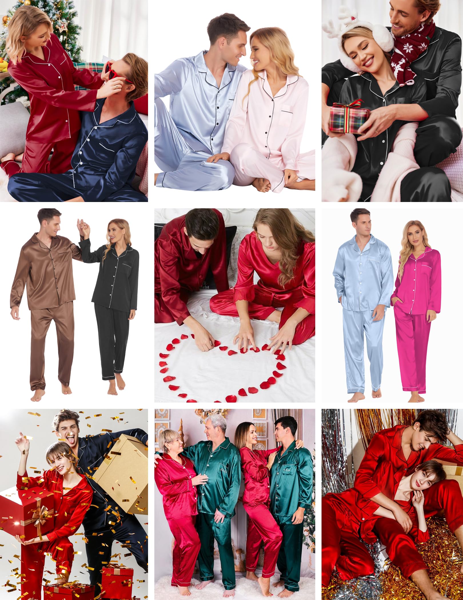 Ekouaer Pijamas de seda para mujer, ropa de dormir de manga corta, suave, con botones, ropa de descanso de 2 piezas, pijama de satén y pantalones cortos, tallas S-XXL