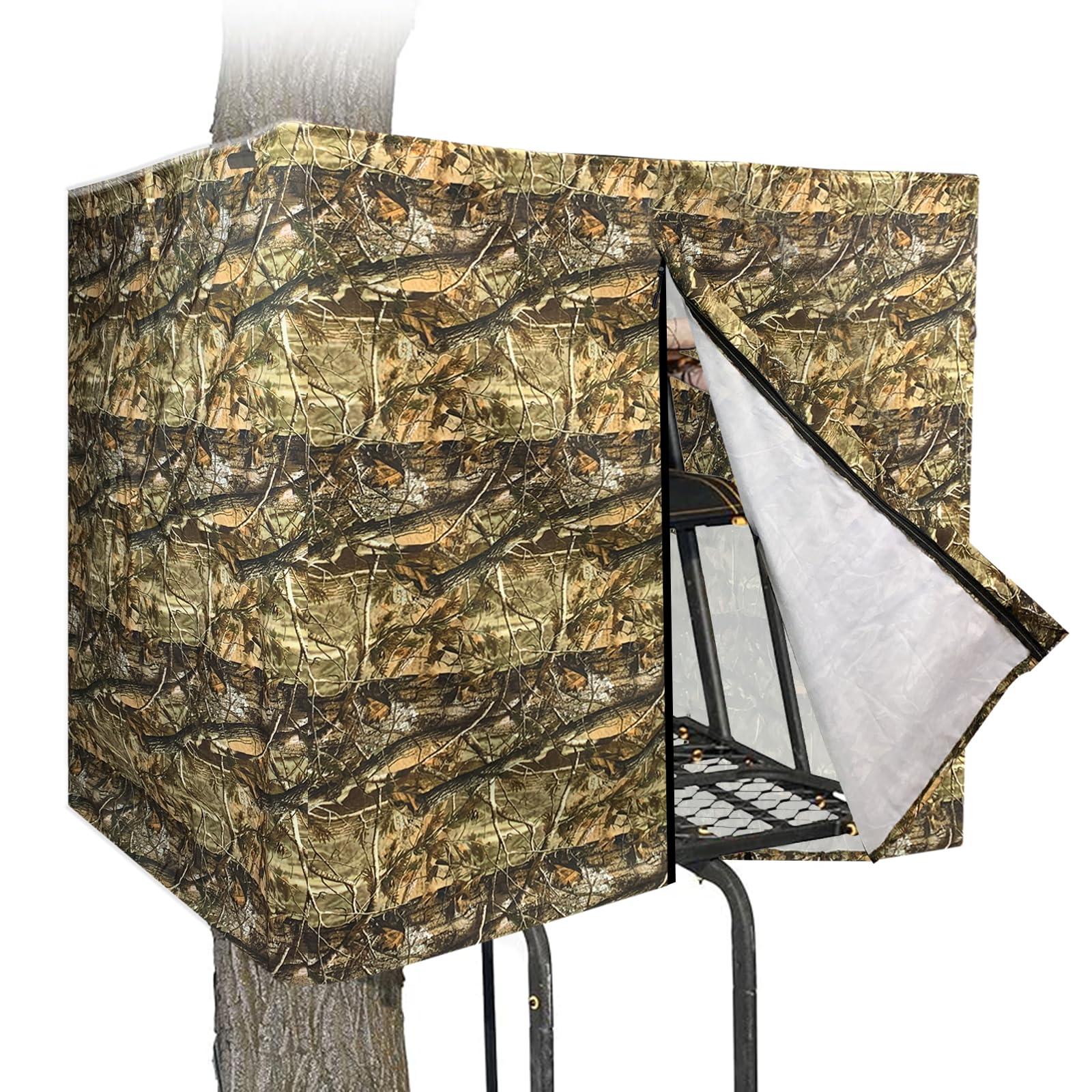 Tree Stand Blind Kit 138'' X 35.4'' Universal 2 Man Tree Stand Blinds For Deer Hunting Tree Stand Camouflage Silent Tree Stand Skirt Deer Ladder Stand Blind Kit Colorfast Treestand Blind Accessories