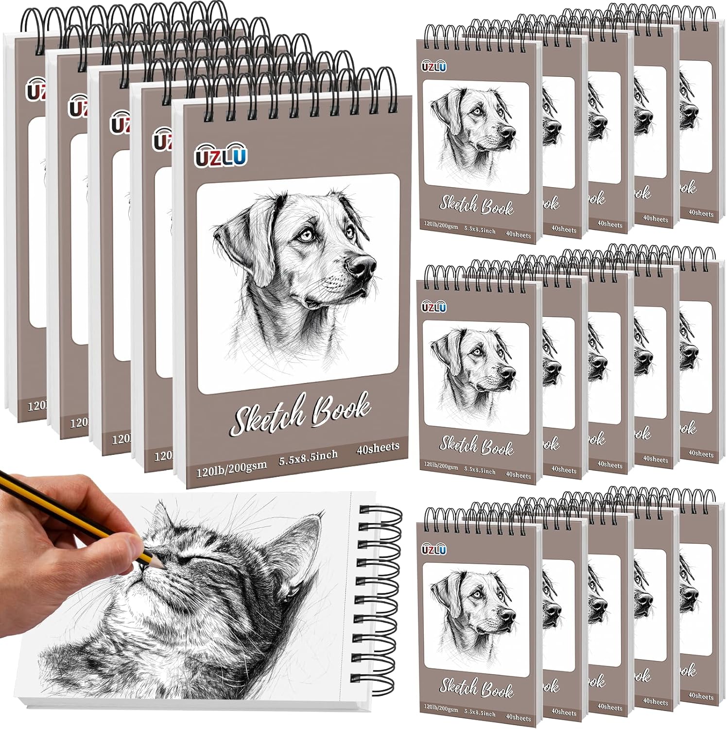 20 Pack 800 Sheets Heavyweight Marker Paper Sketchbook 5.5" x 8.5" 200GSM Very Thick Mixed Media Art Drawing Paper Bulk Top Spiral Bound Sketch Pad Hardcover Acid Free for Artist Beginner Art Supplies