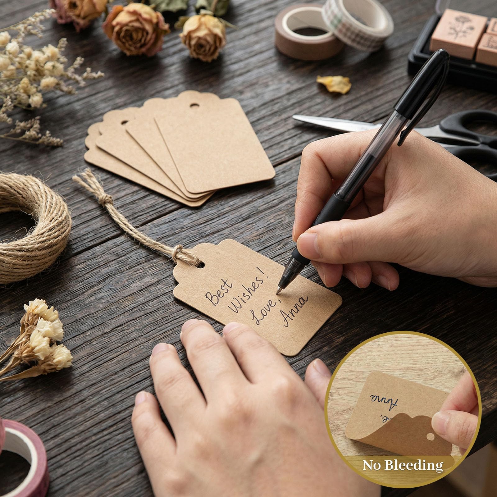 SallyFashion Kraftpapieranhänger, 600 Stück Bastelanhänger mit gratis 600 Stück natürlicher Jute-Schnur für Geschenke, Kunst und Handwerk, Hochzeit, Urlaub
