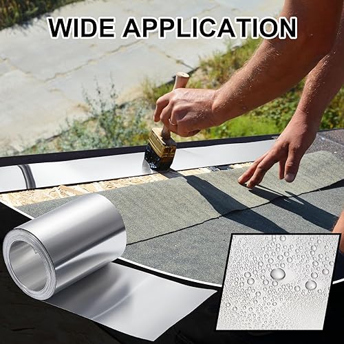 Miniatura 6 de Ripeng Rollo de aluminio intermitente de 50 pies para techo y jardín, para evitar manchas de techos para prevención de musgo y moho (1 rollo, 6 x 50