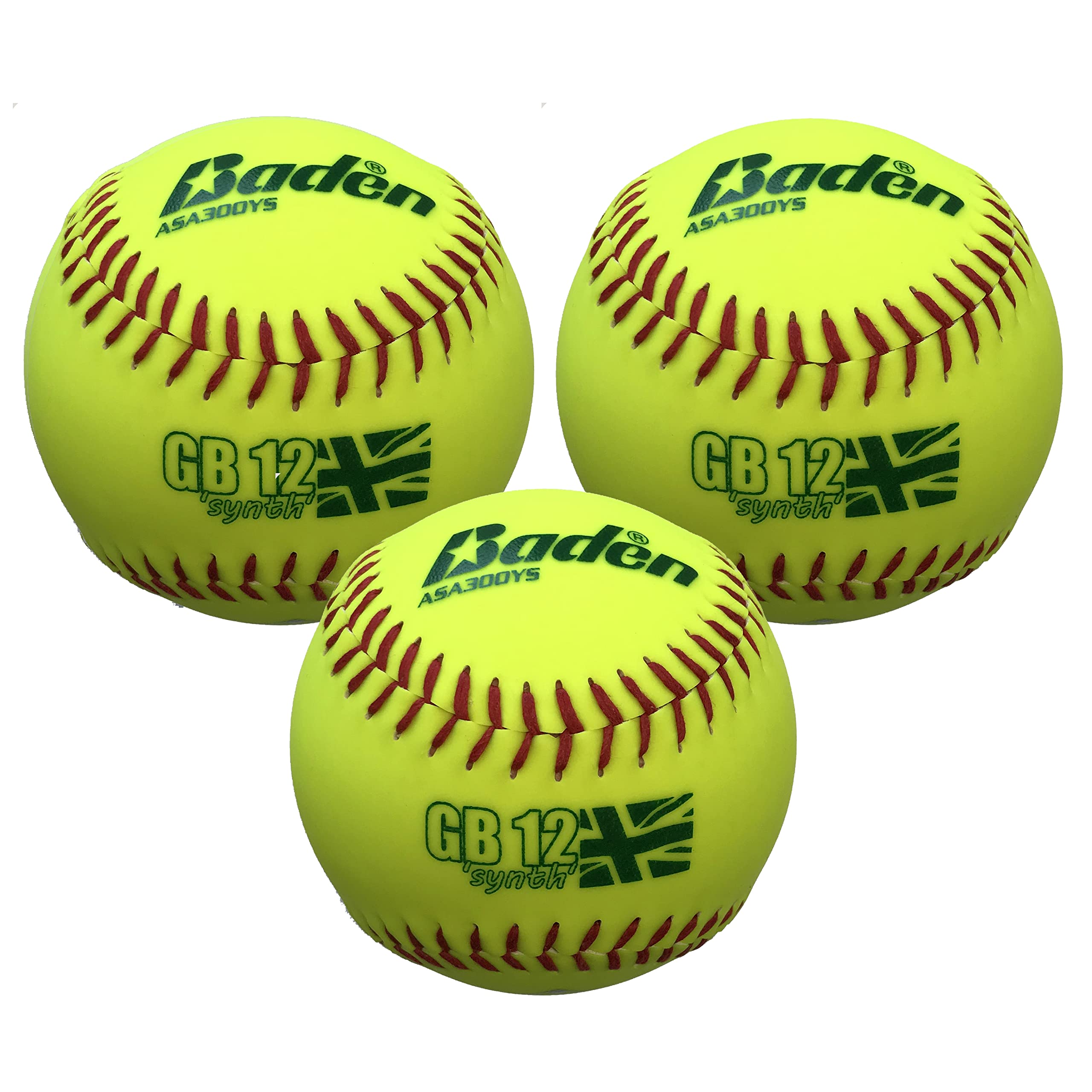 Baden GB12S 'Synth' Softball - ASA Approved - Pack of 3, High-Vis Yellow