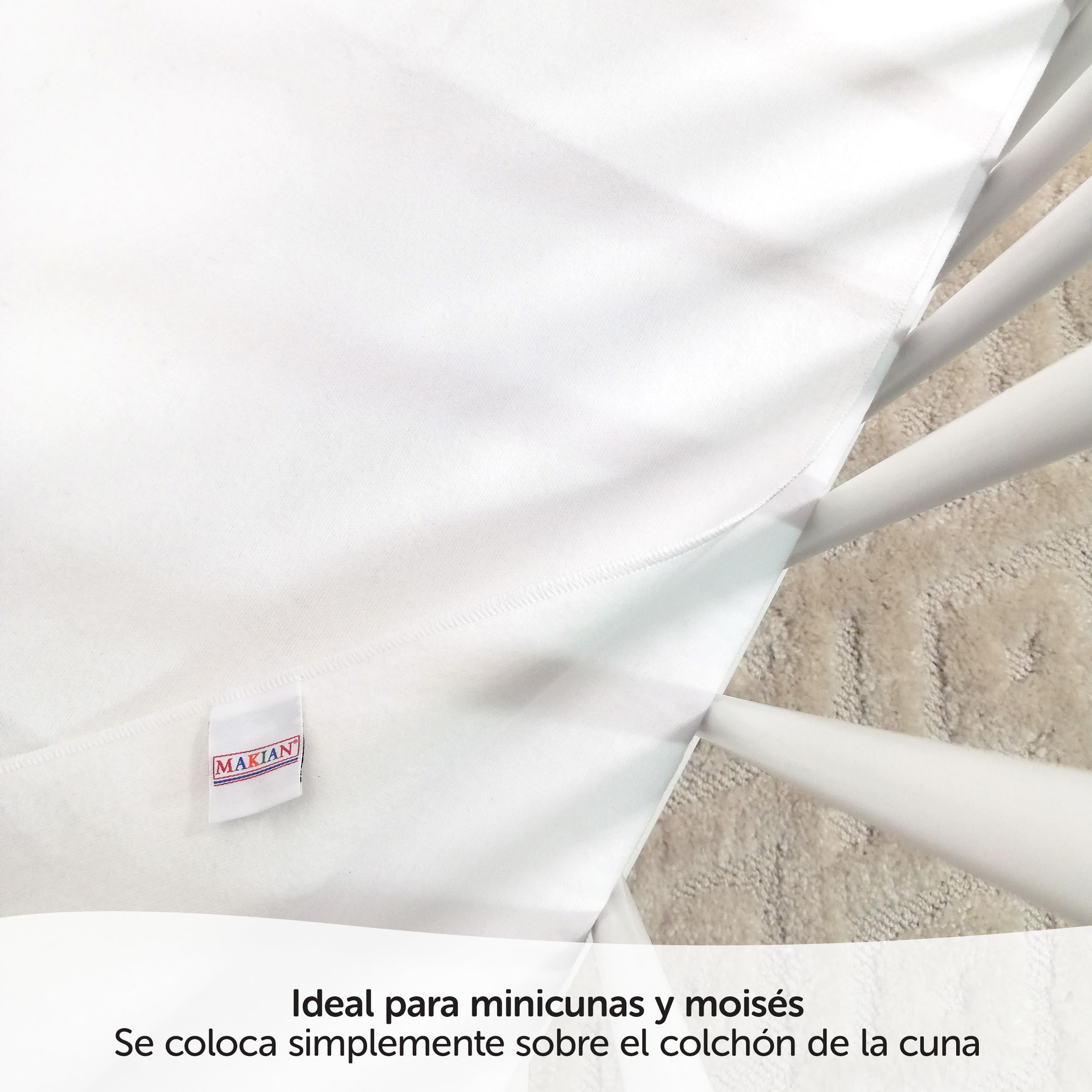 MAKIAN Protector Colchon Minicunas 40x90 cm Impermeable | Funda Protectora para Bebés de Algodón Homologado por Oeko-Tex® - Cubrecolchón Higiénico Ideal para Recién Nacidos - Blanco