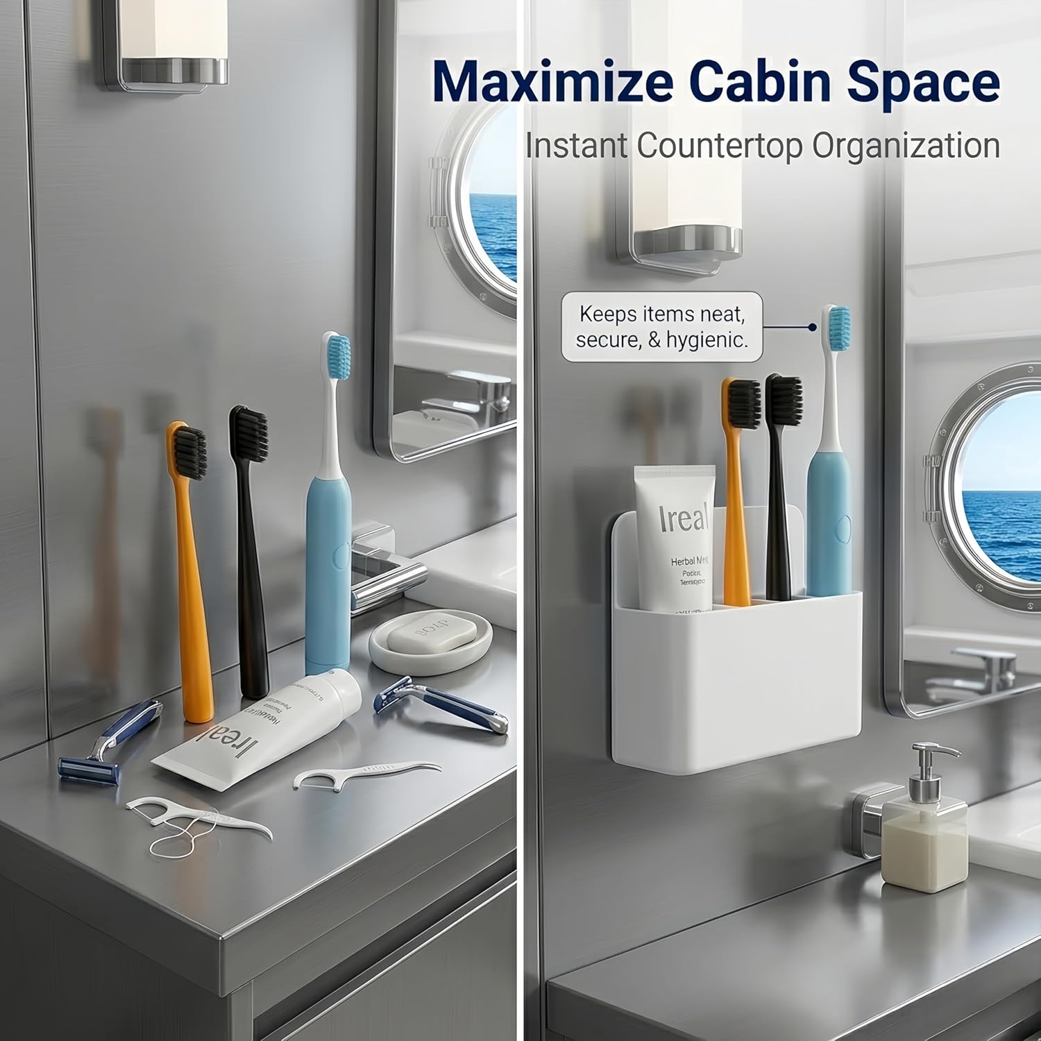 Magnetic Toothbrush Holder for Cruise Ships, Wall-Mounted Bathroom Organizer, Compact Travel Accessories, Cruise Essentials 2025&2026