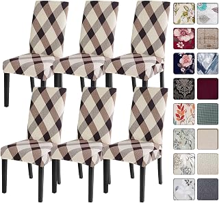 SearchI Dining Room Chair Covers Slipcovers Set of 6,Spandex Super Fit Stretch Removable Washable Kitchen Parsons Chair Covers Protector for Dining Room,Hotel,Ceremony (Lattice)