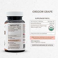 Vista 4 de Secrets of the Tribe Oregon Grape USDA Cápsulas orgánicas Cápsulas vegetarianas orgánicas certificadas, suplemento dietético a base de hierbas
