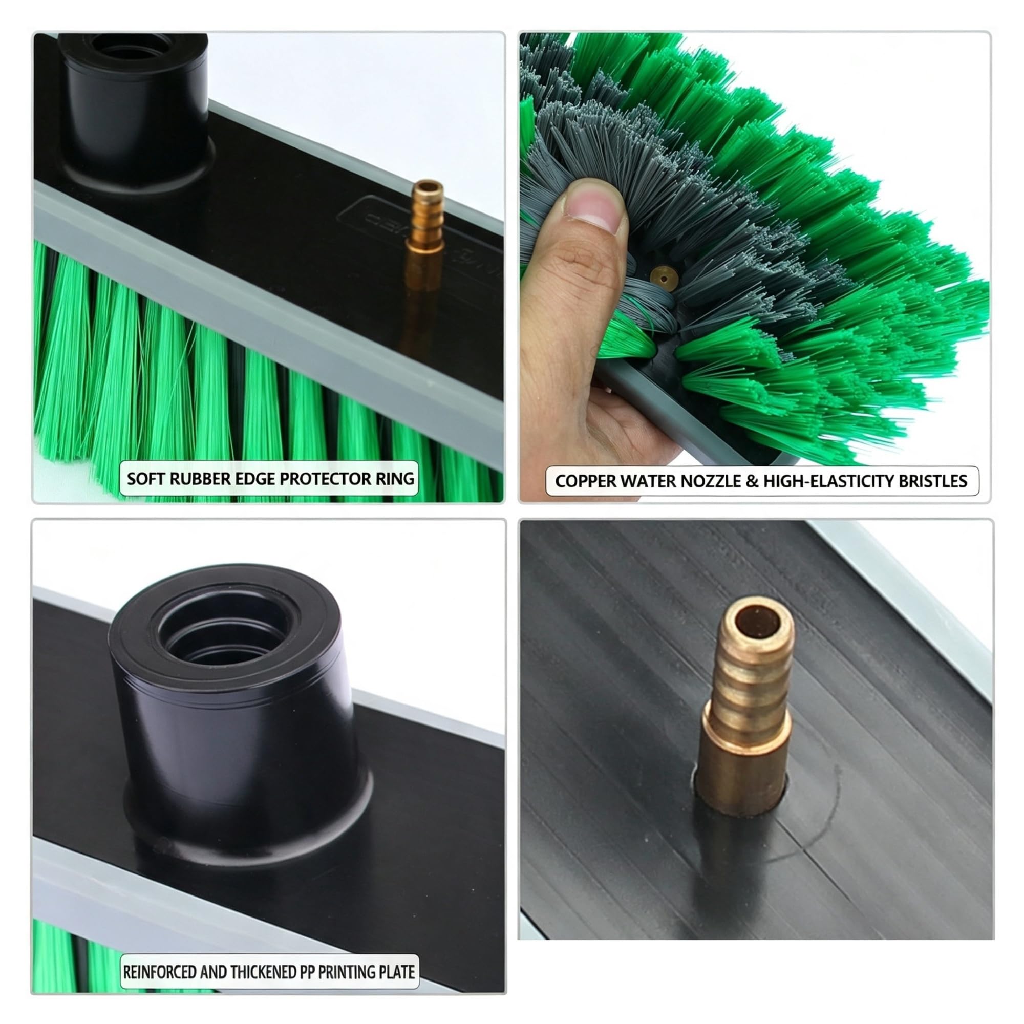 Accessorio for la pulizia del pannello solare con testina for finestre alimentata ad acqua con flusso passante | Bordo in gomma morbida, setole in PET, doppia filettatura ACME e Germania