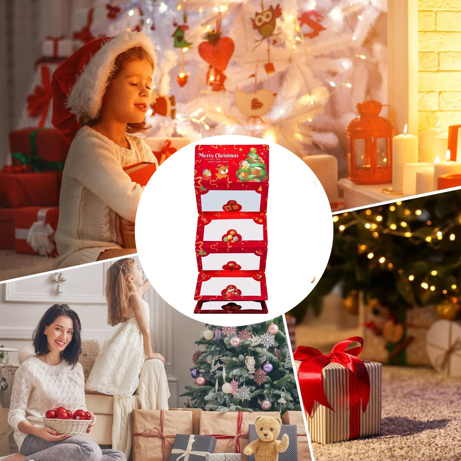 Sobres de dinero en efectivo de Navidad, tarjeta creativa de felicitación de invierno de 6 ranuras, clip de dinero para adultos, amantes, familiares, amigos, mujeres, hombres, niños