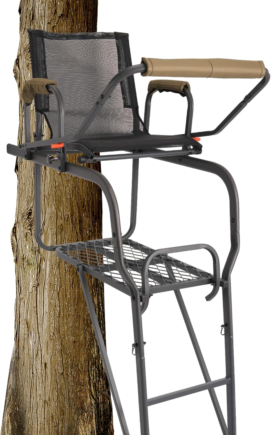 KUAFU 15.5' Ladder Tree Stand for Hunting, Single Ladder Stand, Deer Stand with Mesh Seat Hunting Gear Equipment Steel