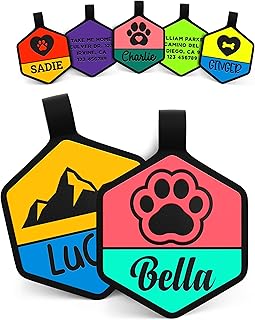 Dog Tags Engraved for Pets, Deep Engraved Silicone, Double Sided, Never Fades Personalized ID Tags w/Name, Icon & Font - 11 Color Options, No More Jingling, Custom Pet Name Tags - Hexagon