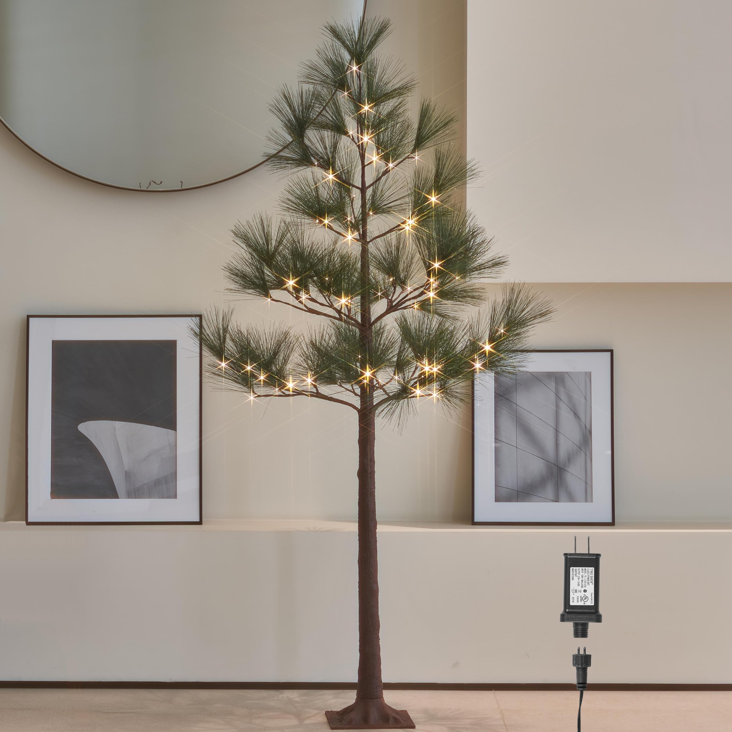 Photo 1 of [Wire Cut, needs repairs] LITBLOOM Lighted Christmas Pine Tree with Timer 6FT 72 Warm White LED Lights, Pre Lit Twig Tree for Home Room Christmas Holiday Decoration Indoor Outdoor