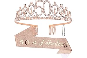Semato Fabulous 50th Birthday Tiara Sash Kit- A Sparkly 50th Birthday Gift for Her